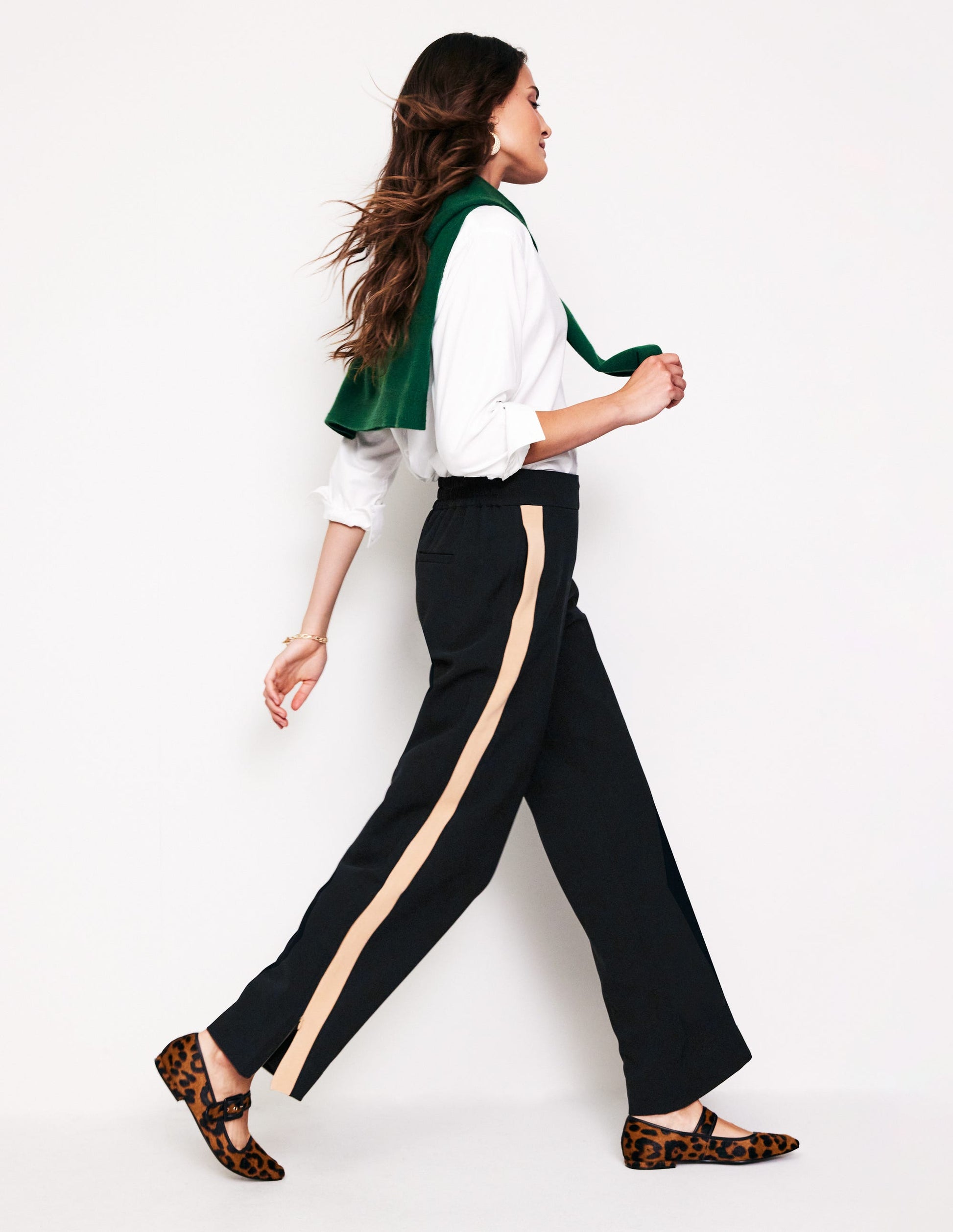 Pull On Side Stripe Trousers-Black with Camel Stripe-1
