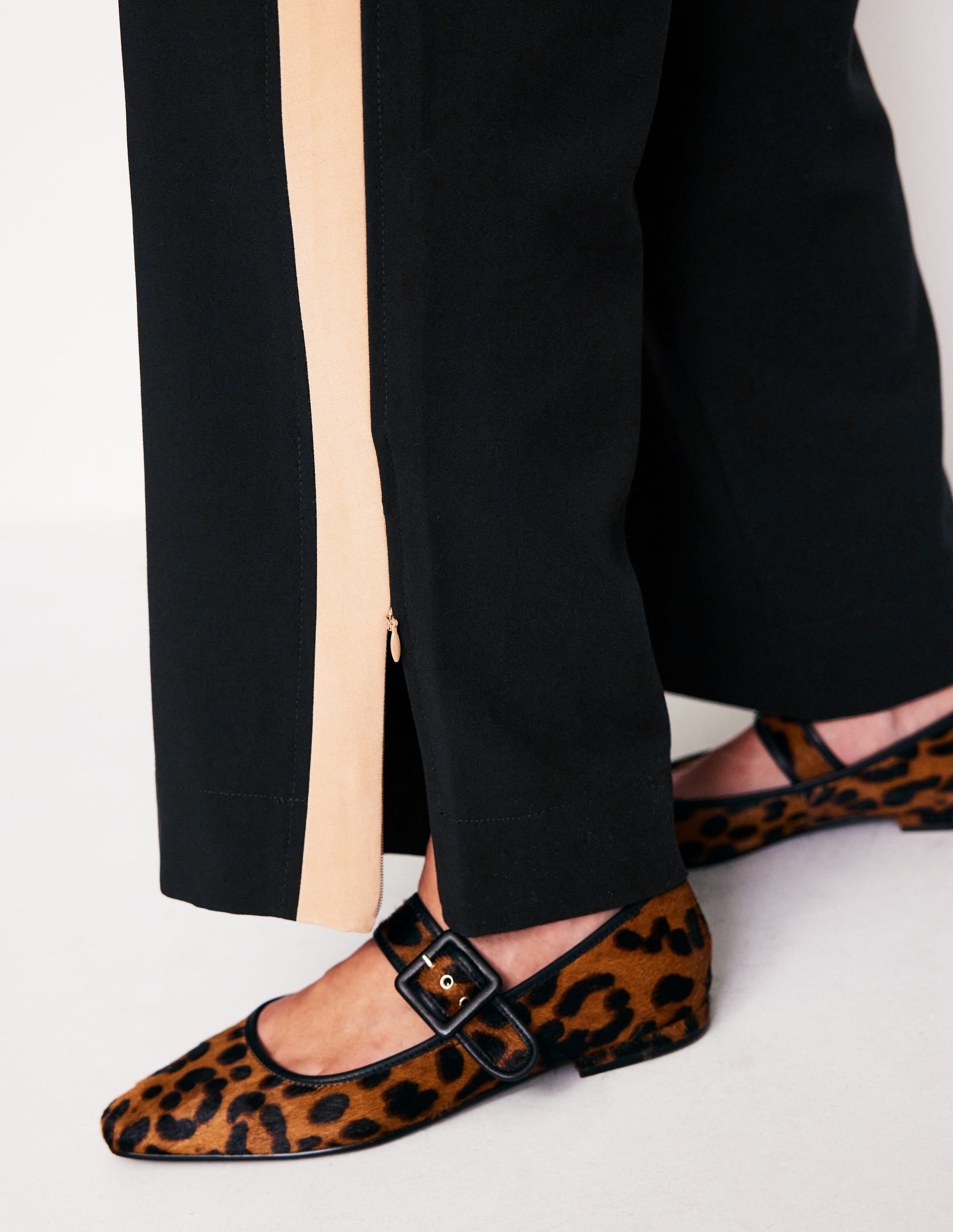 Pull On Side Stripe Trousers-Black with Camel Stripe - Image 2