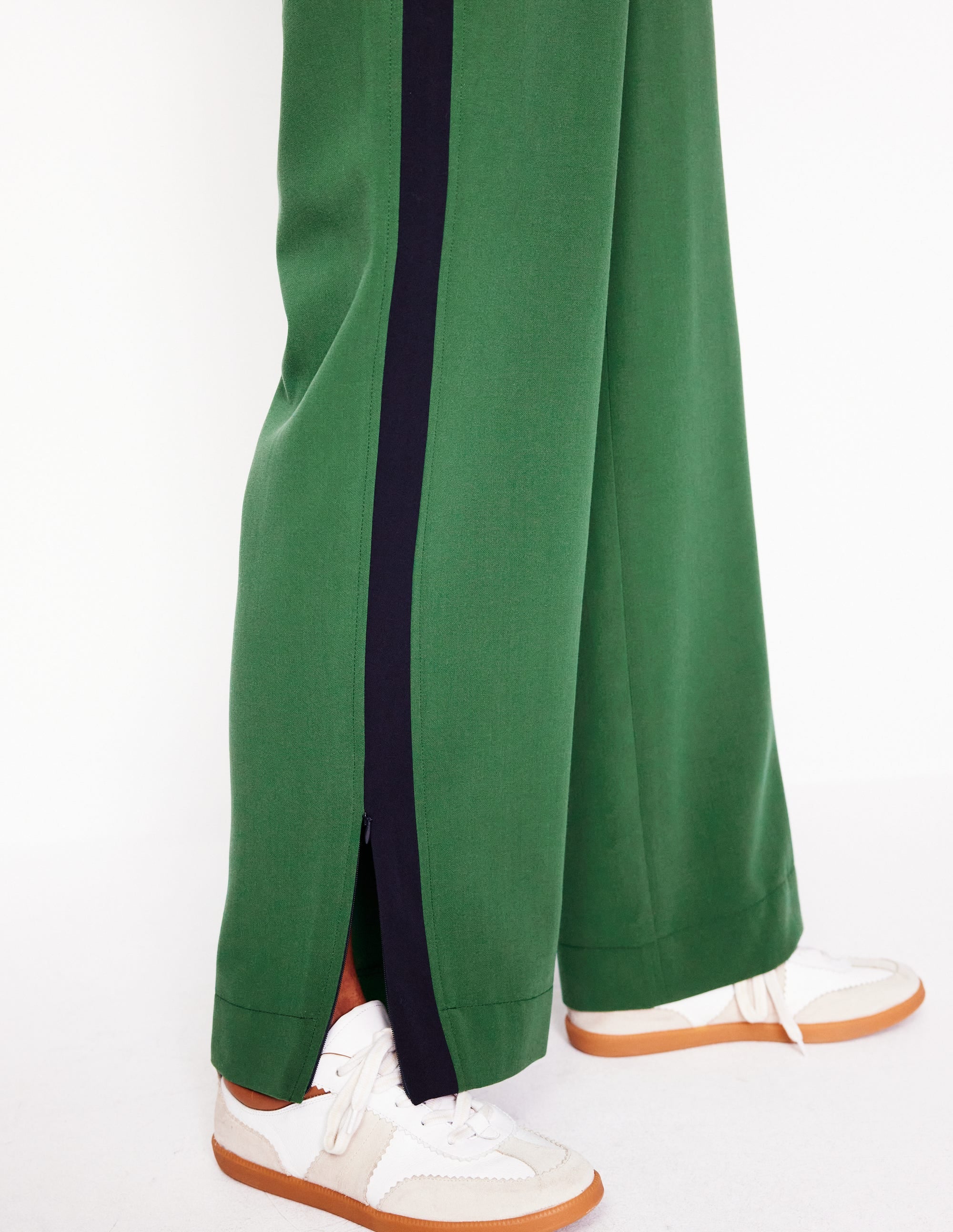 Pull On Side Stripe Trousers-Pine with Navy Stripe - Image 2
