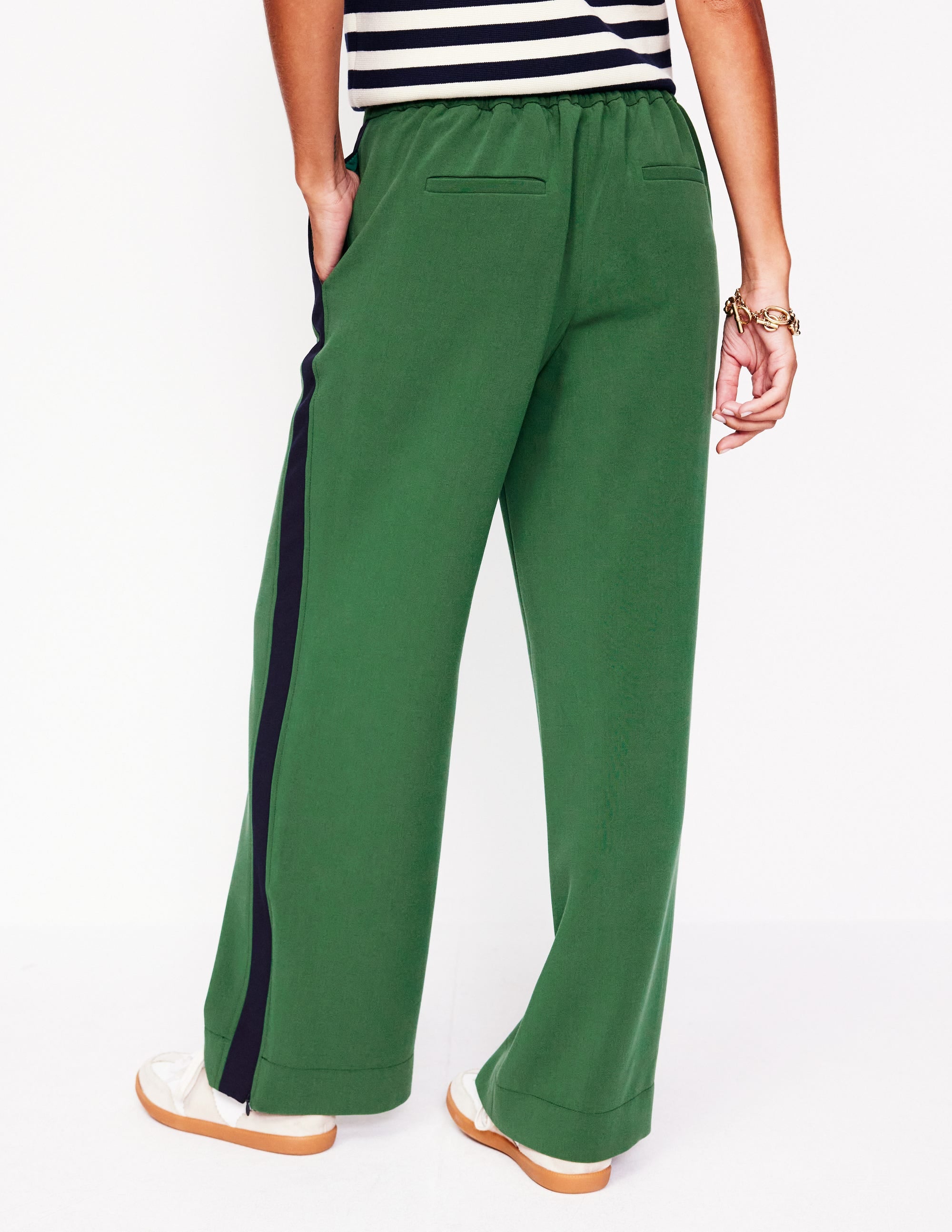 Pull On Side Stripe Trousers-Pine with Navy Stripe - Image 3