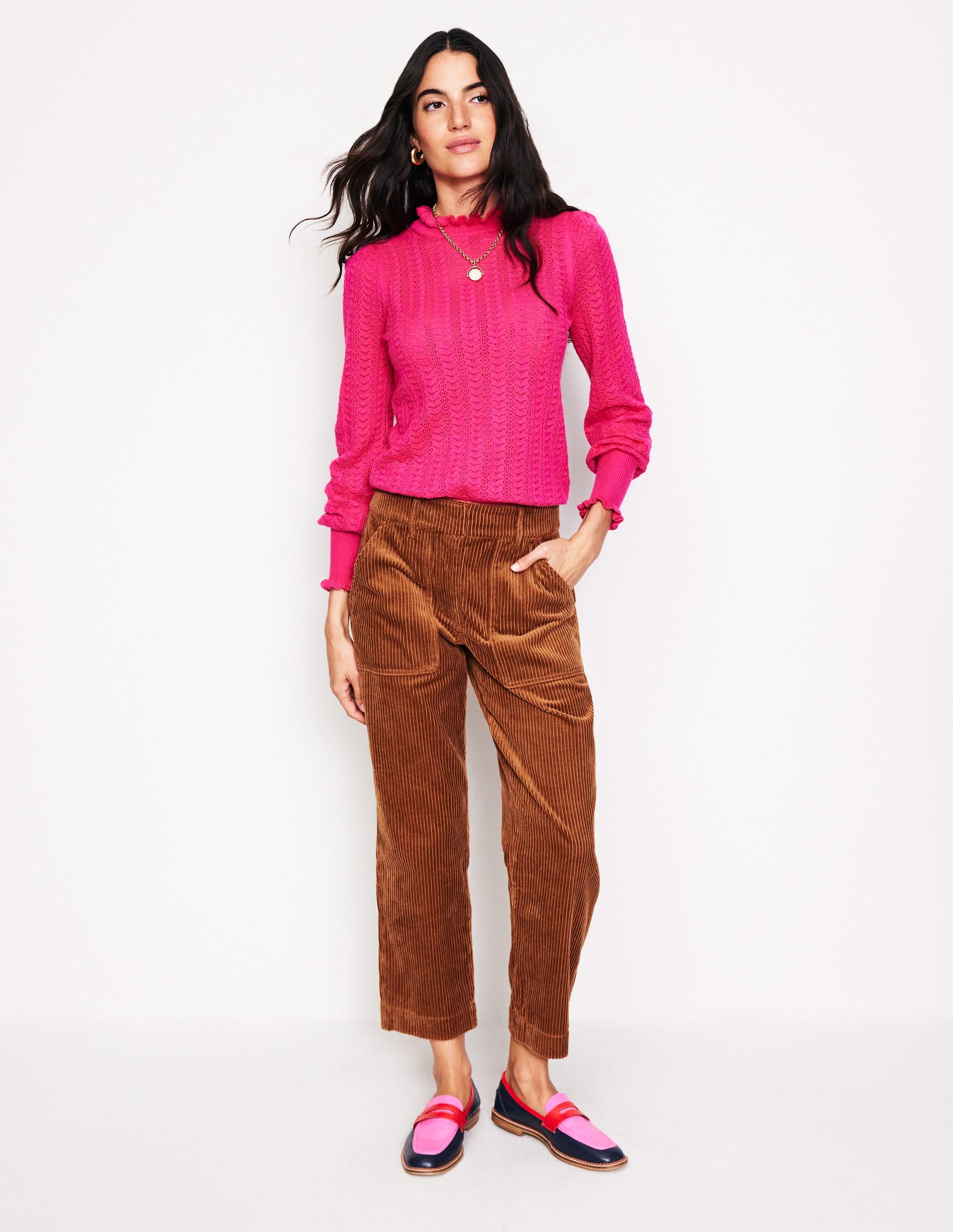 Tapered Cord Cargo Trousers-Gingerbread - Image 1
