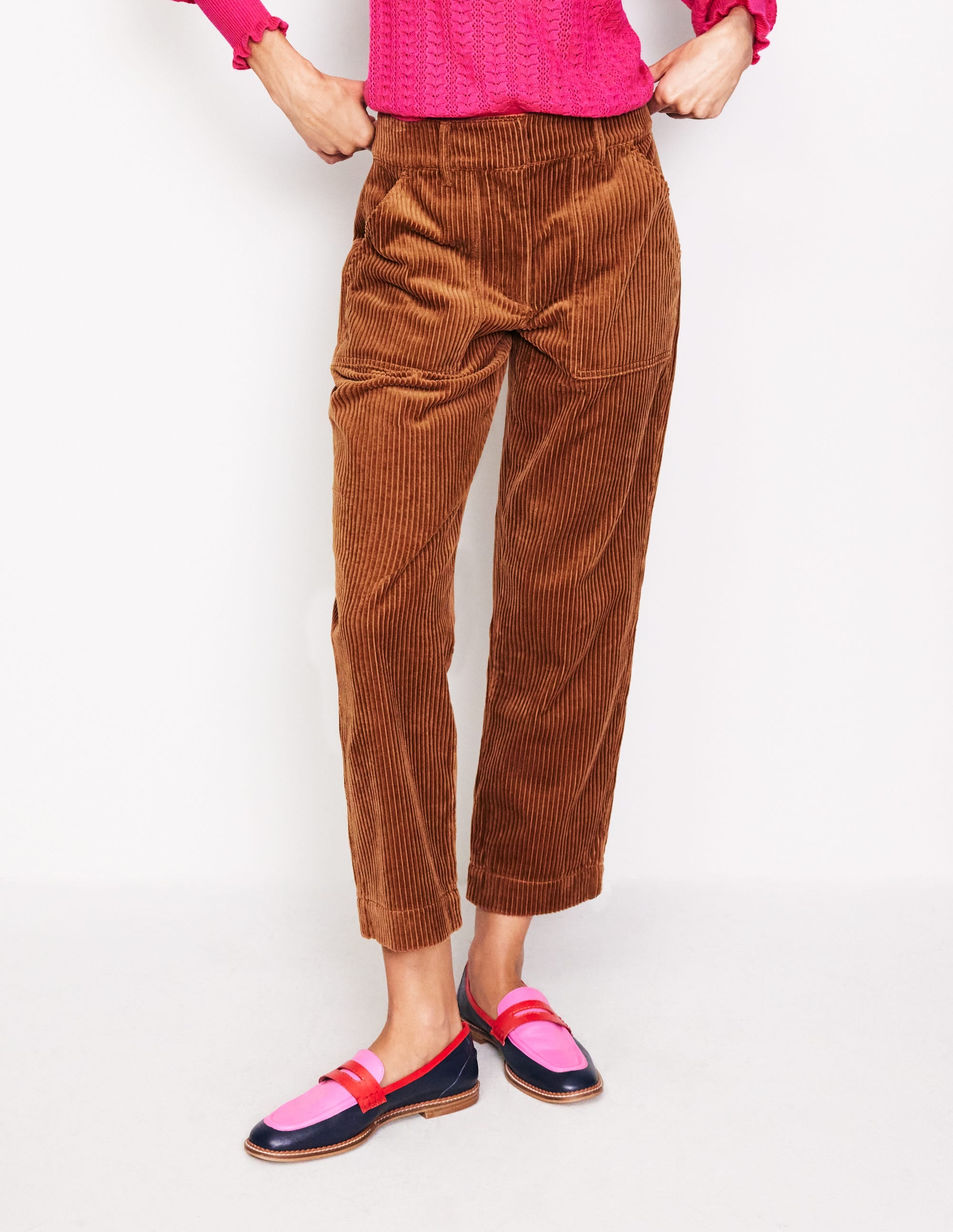 Tapered Cord Cargo Trousers-Gingerbread - Image 4