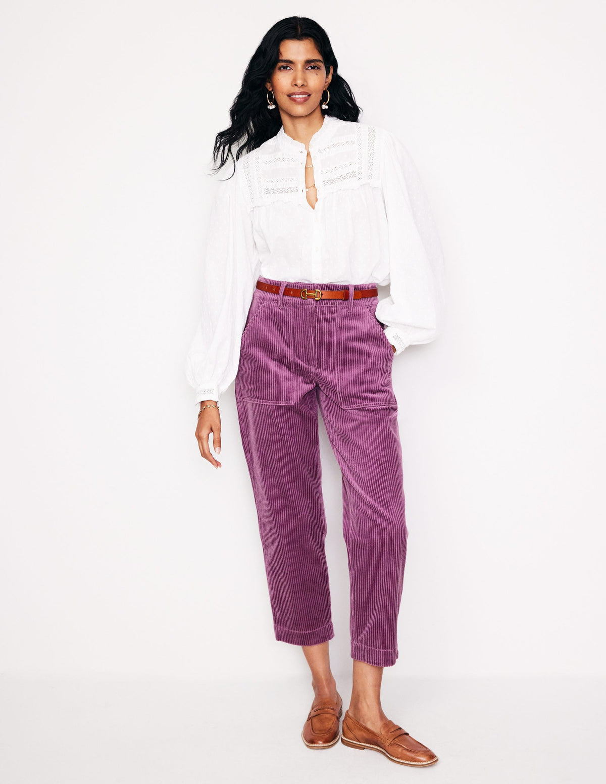 Tapered Cord Cargo Trousers-Purple Thistle-1
