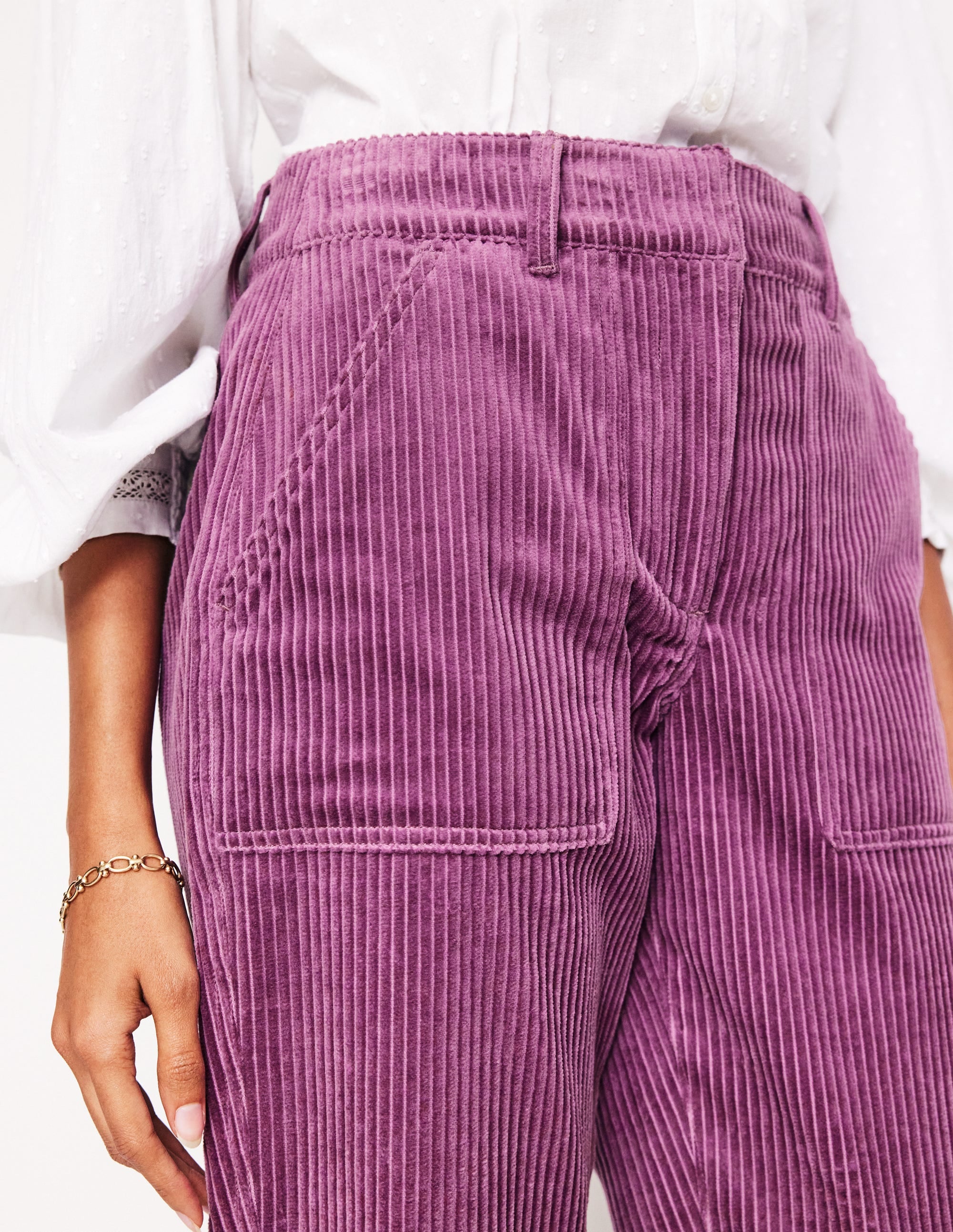 Tapered Cord Cargo Trousers-Purple Thistle - Image 2