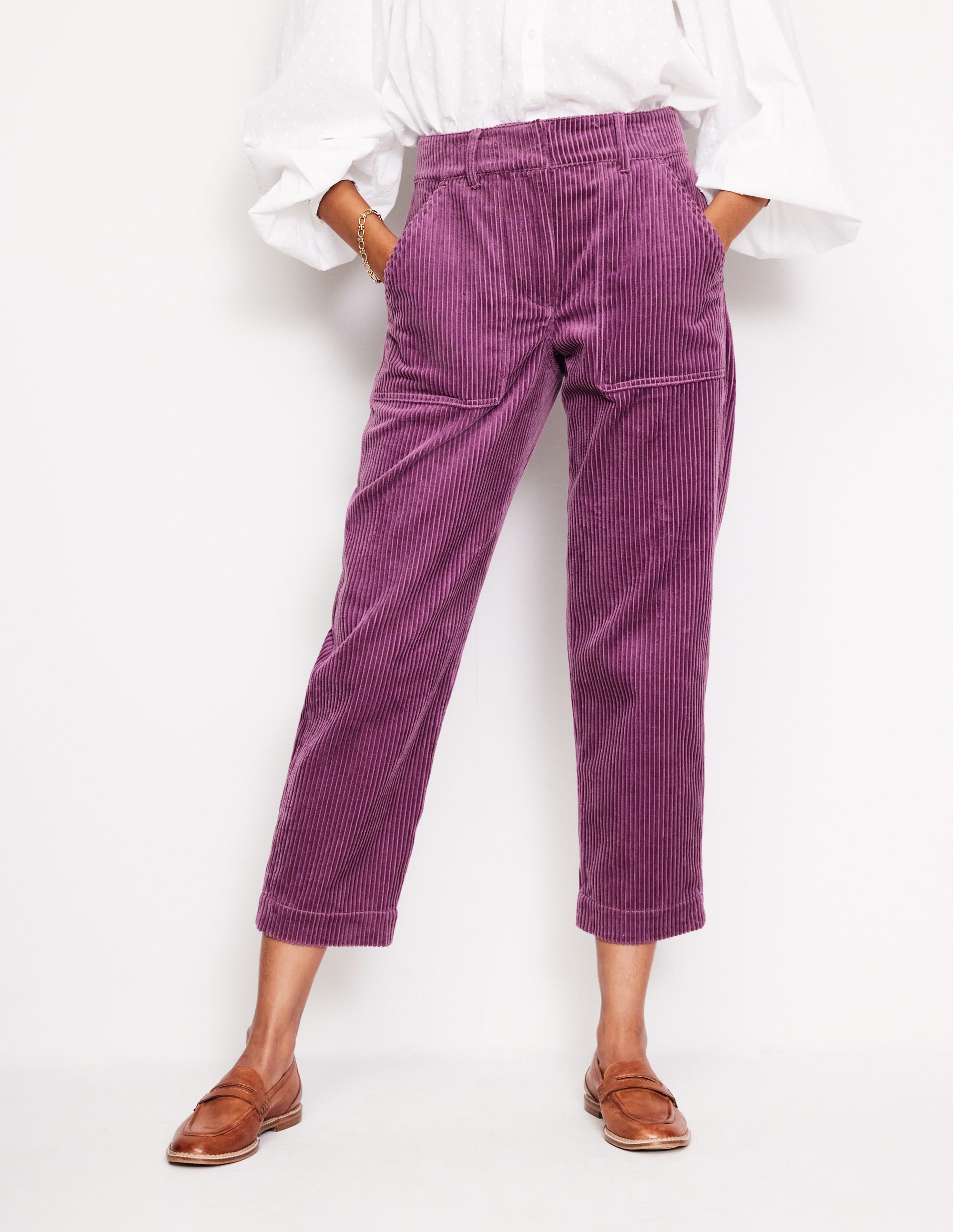 Tapered Cord Cargo Trousers-Purple Thistle - Image 4