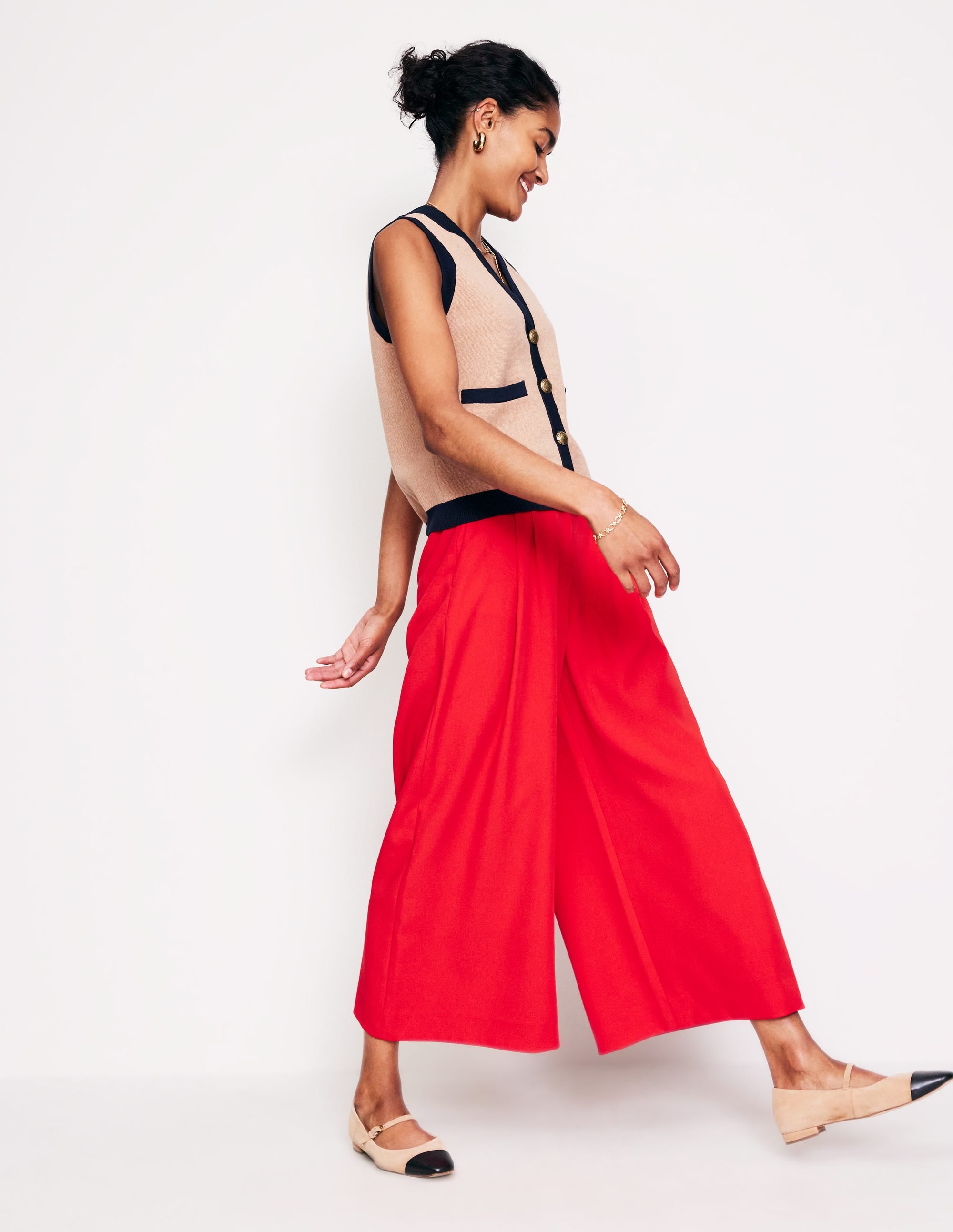 Tailored Cropped Trousers-Red - Image 1