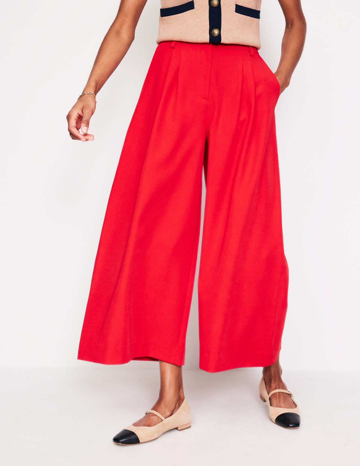 Tailored Cropped Trousers-Red - Image 2