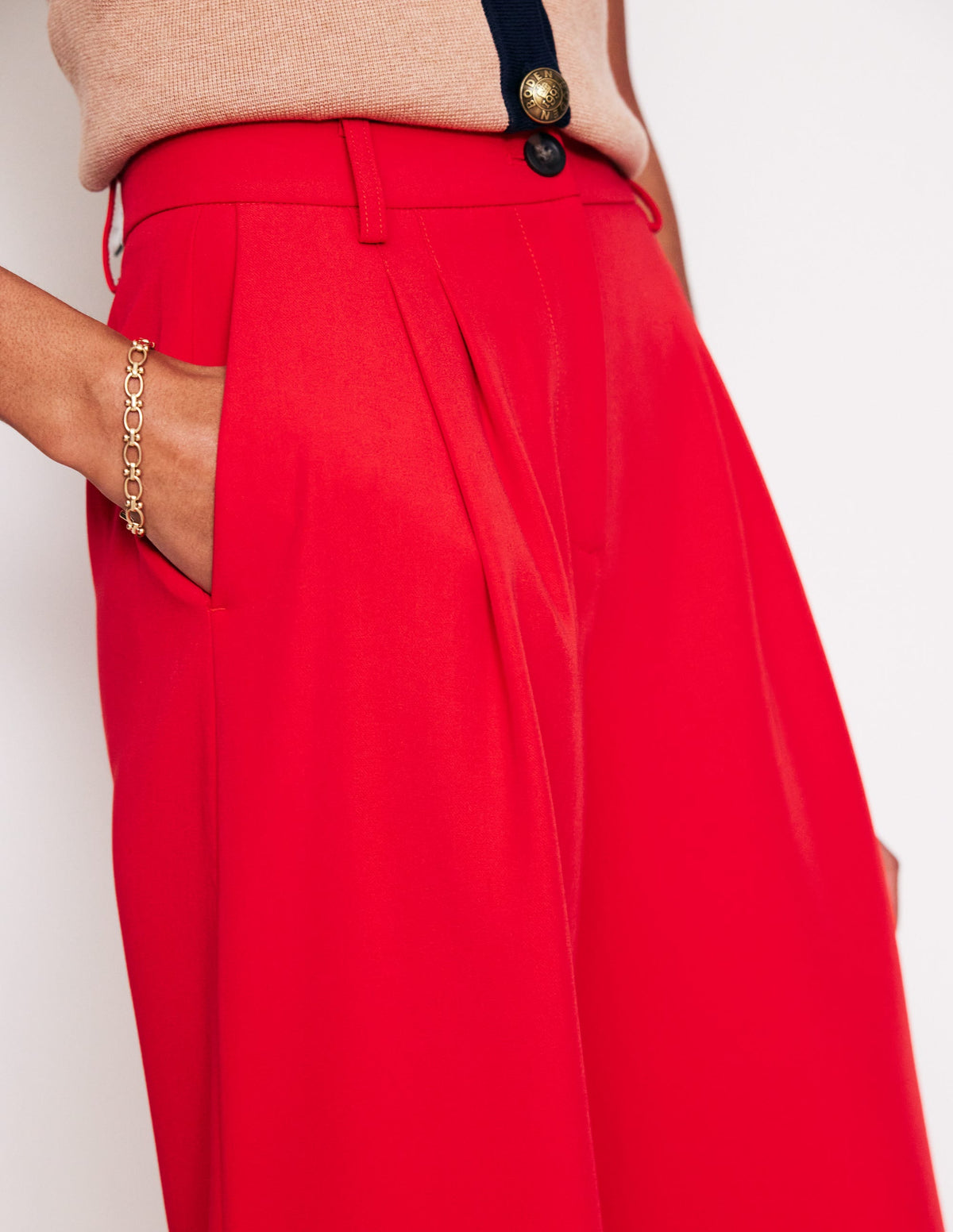 Tailored Cropped Trousers-Red - Image 3