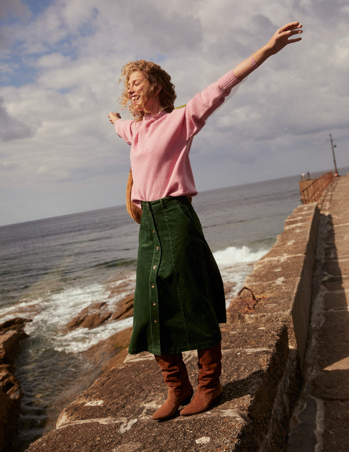 Petra Cord Midi Skirt-Winter Green - Image 5