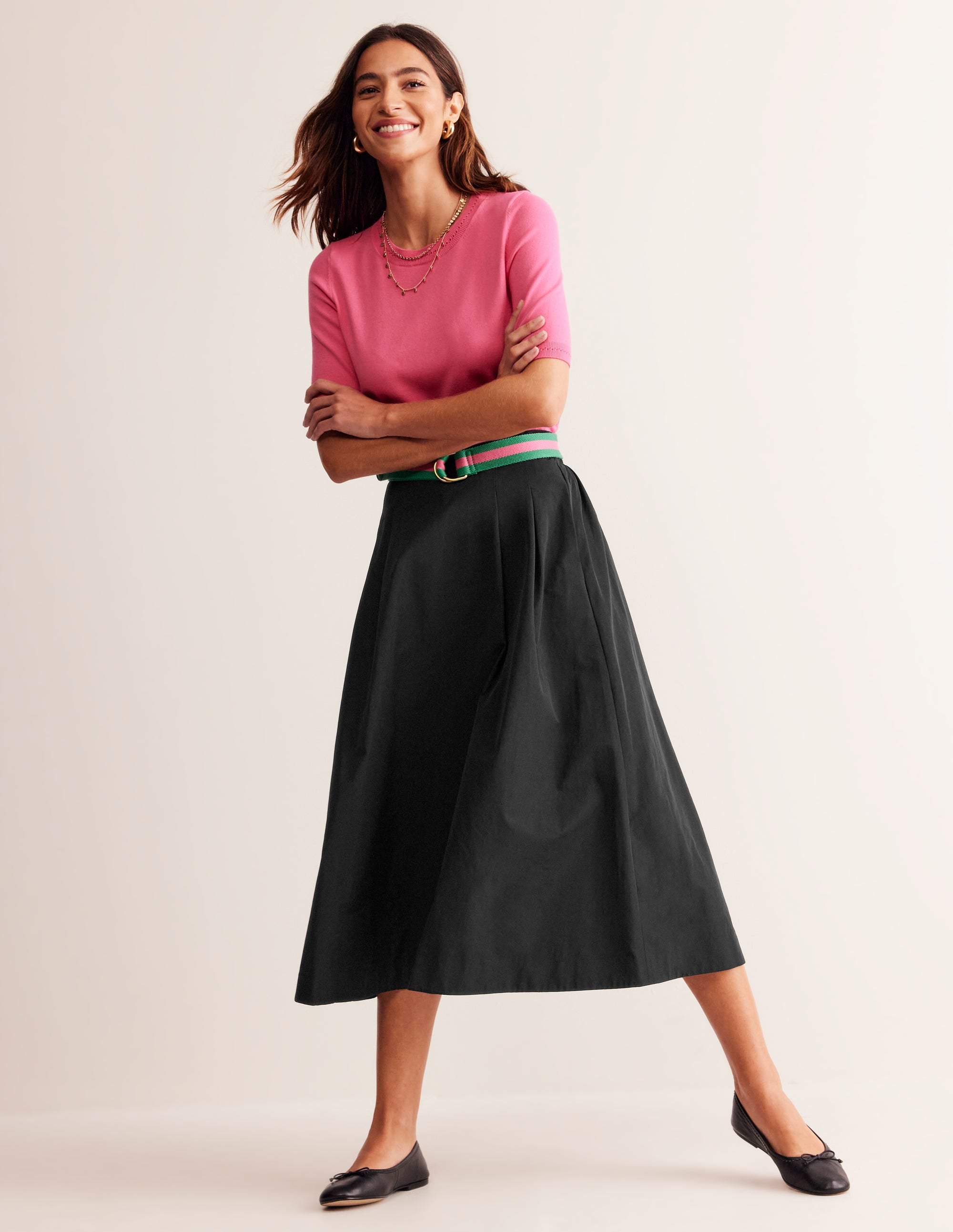 Isabella Taffeta Midi Skirt-Black - Image 1