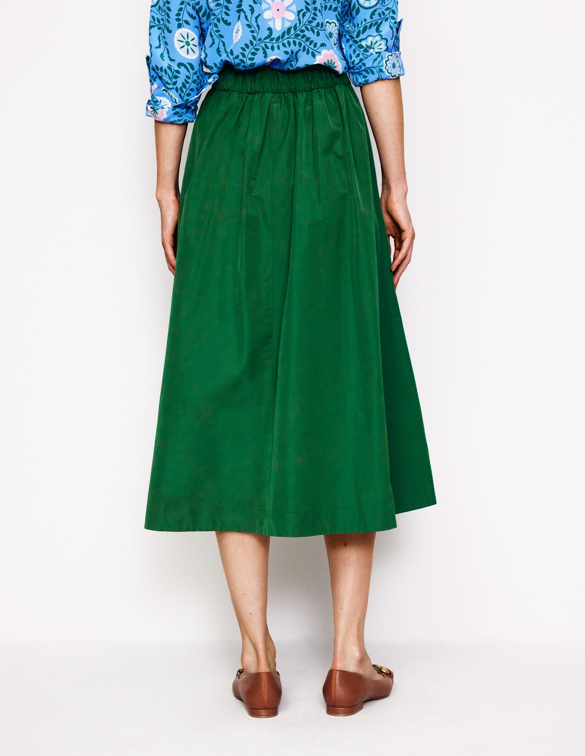 Isabella Taffeta Midi Skirt-Pine - Image 3