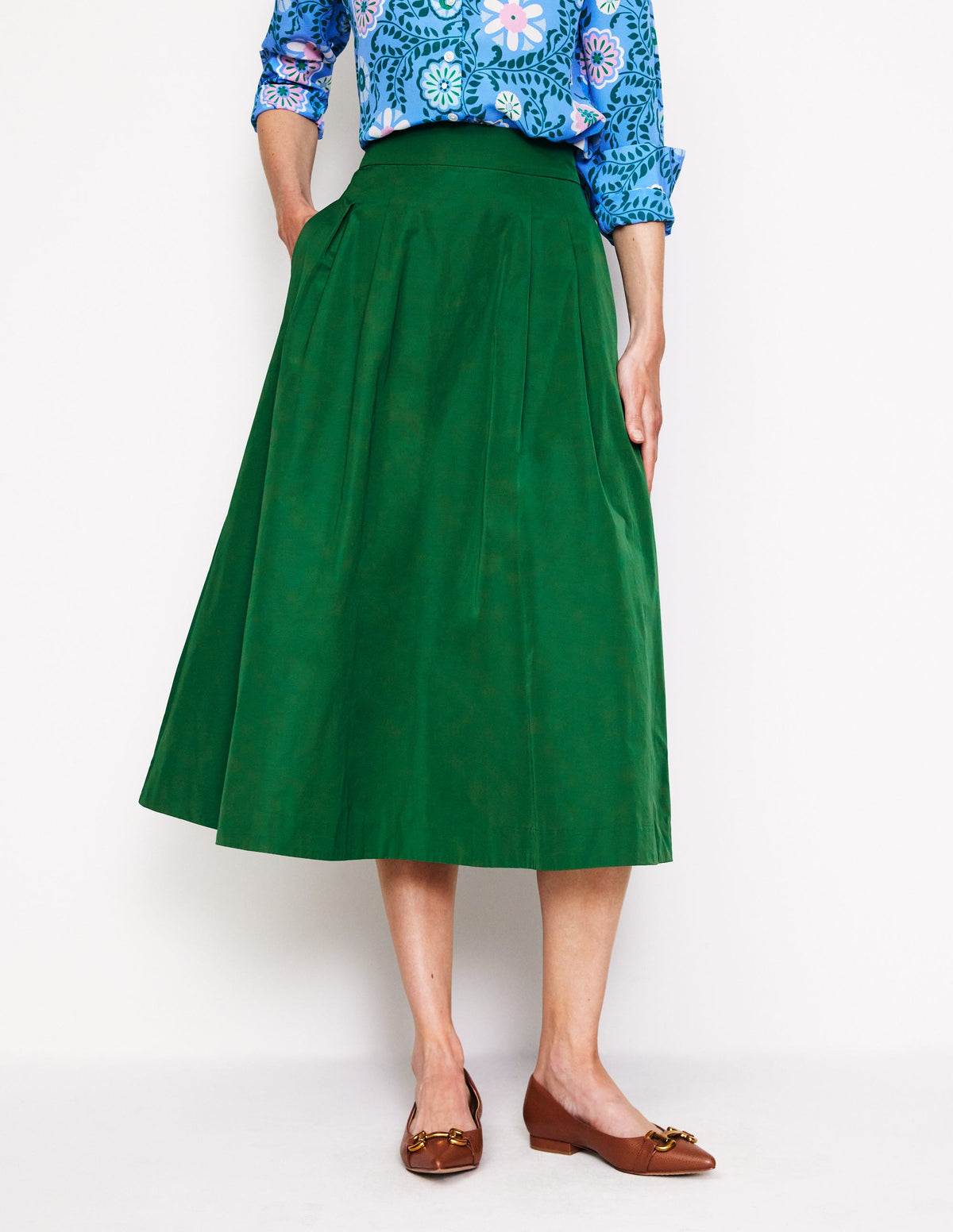 Isabella Taffeta Midi Skirt-Pine - Image 4