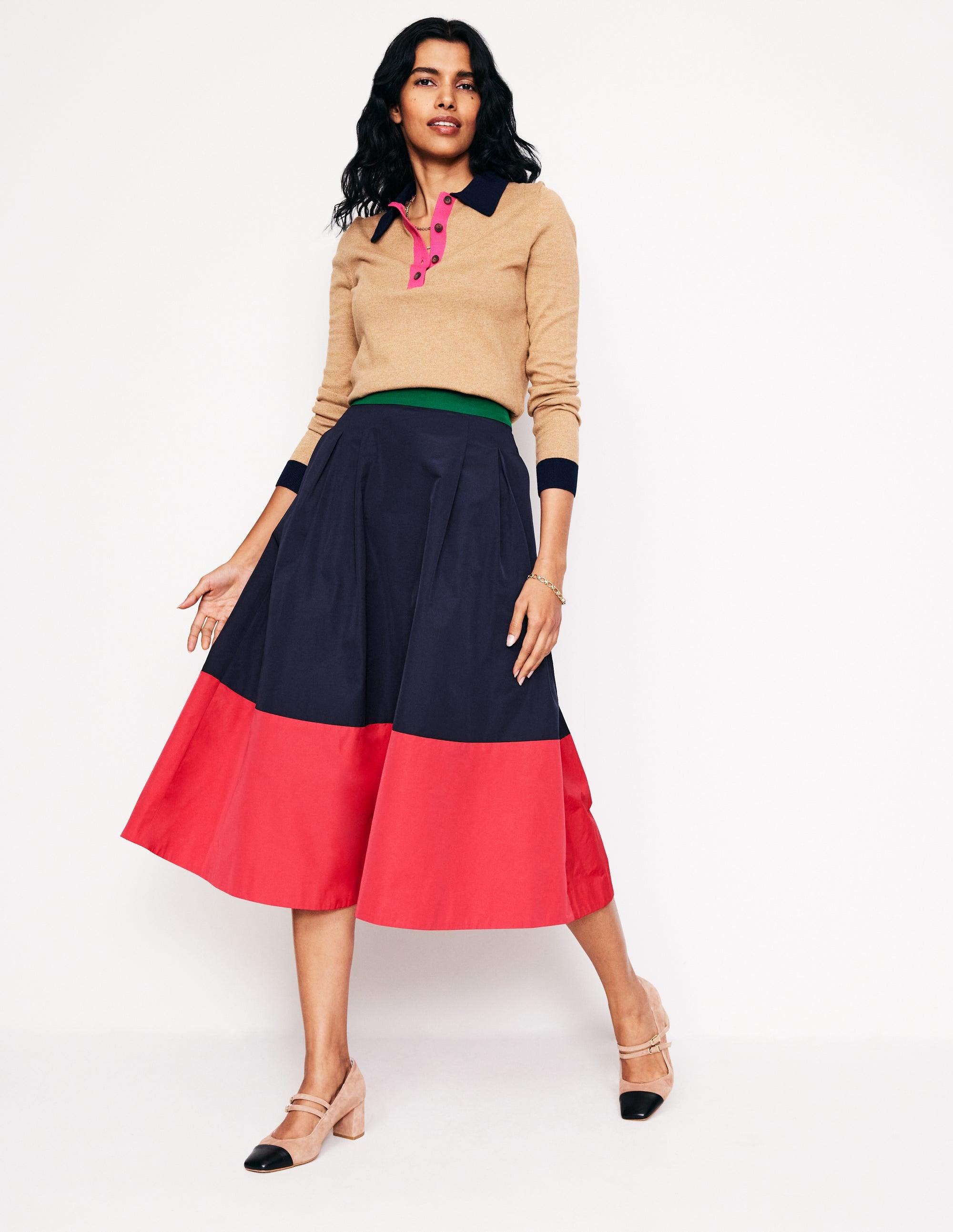 Isabella Taffeta Midi Skirt-Navy/ Cherry Jam - Image 1