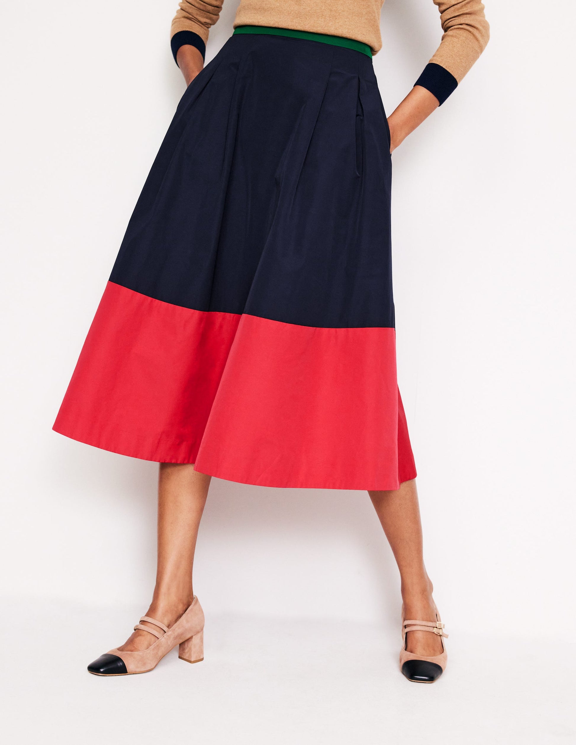 Isabella Taffeta Midi Skirt-Navy/ Cherry Jam-4