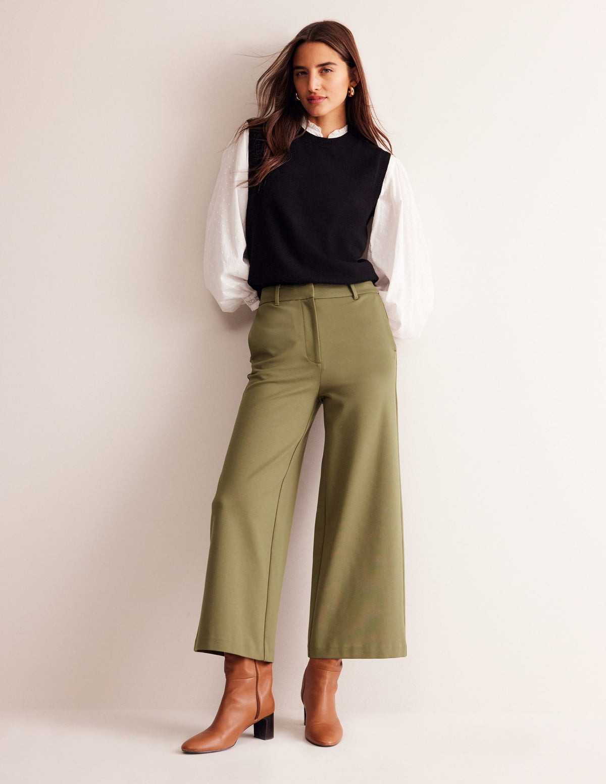Ponte Wide Leg Culottes-Oregano - Image 1