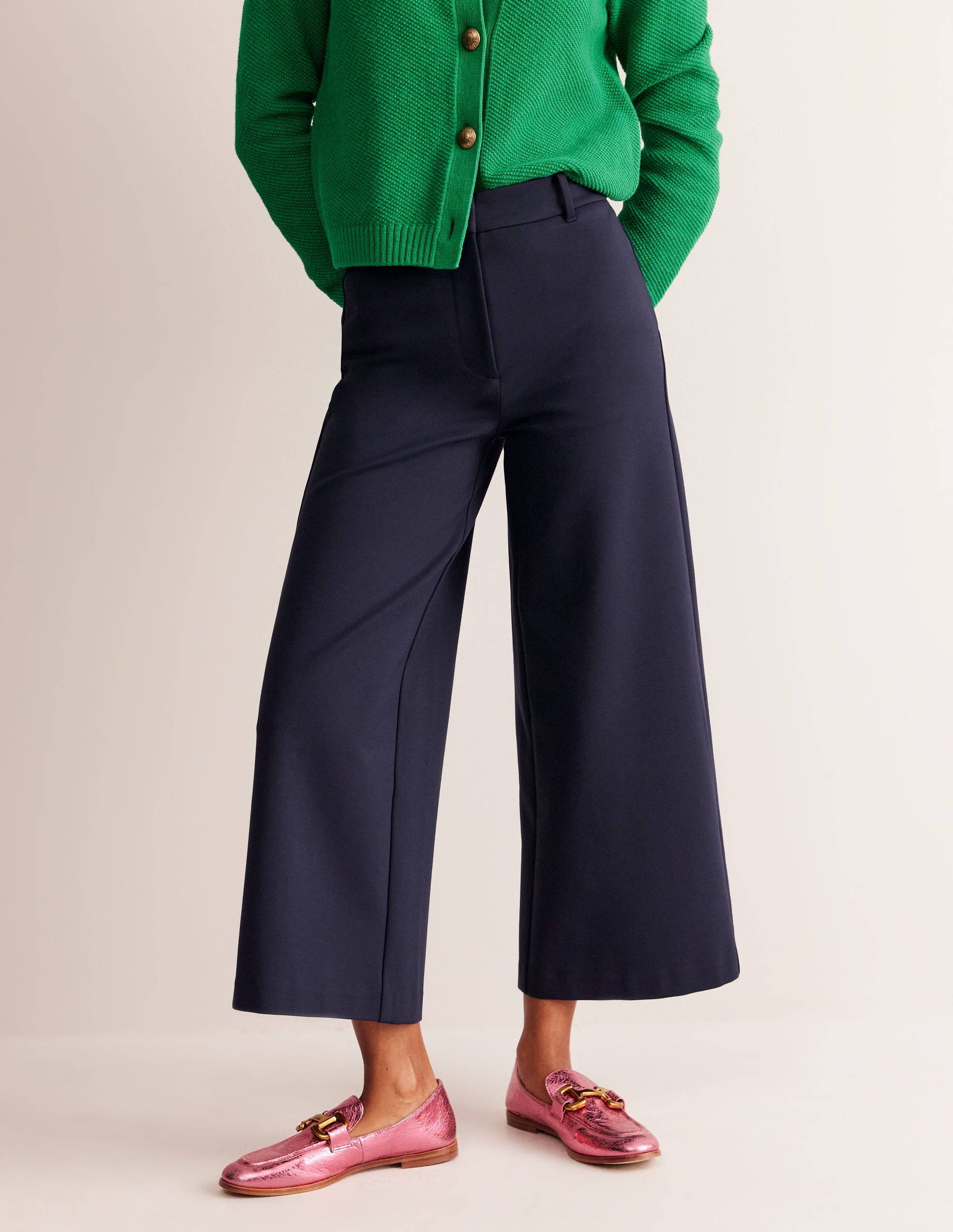 Ponte Wide Leg Culottes-Navy - Image 4