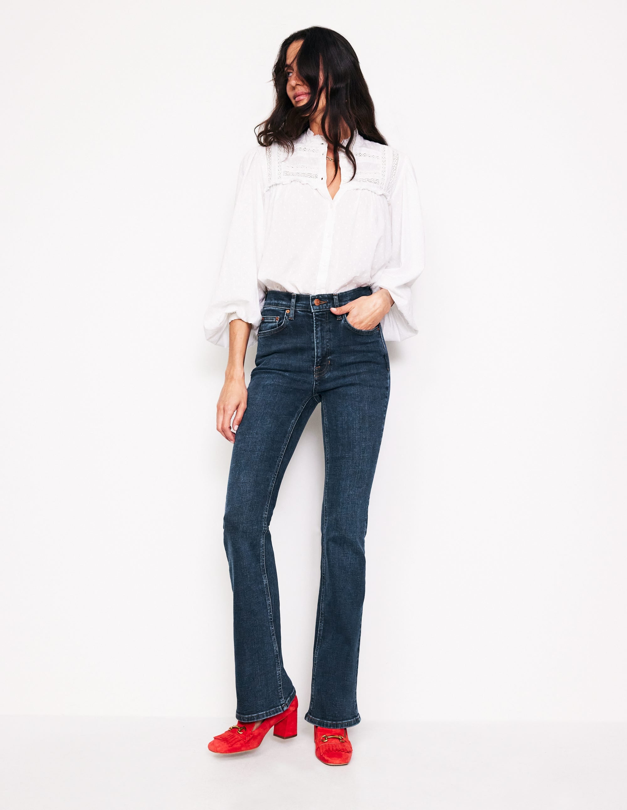 High Rise Slim Flare Jeans-Indigo Rinse - Image 1