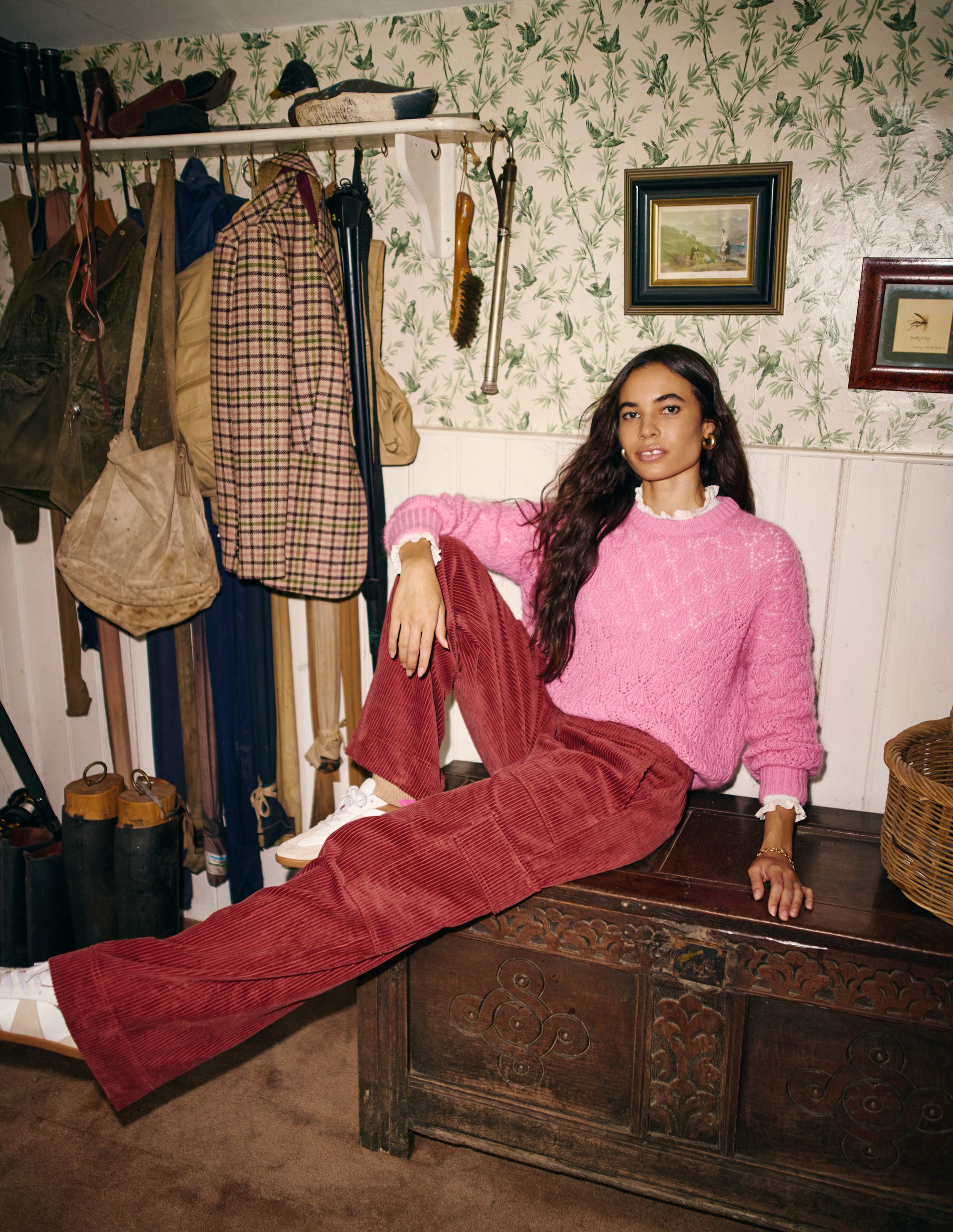 Cord Pull-on Trousers-Red - Image 5