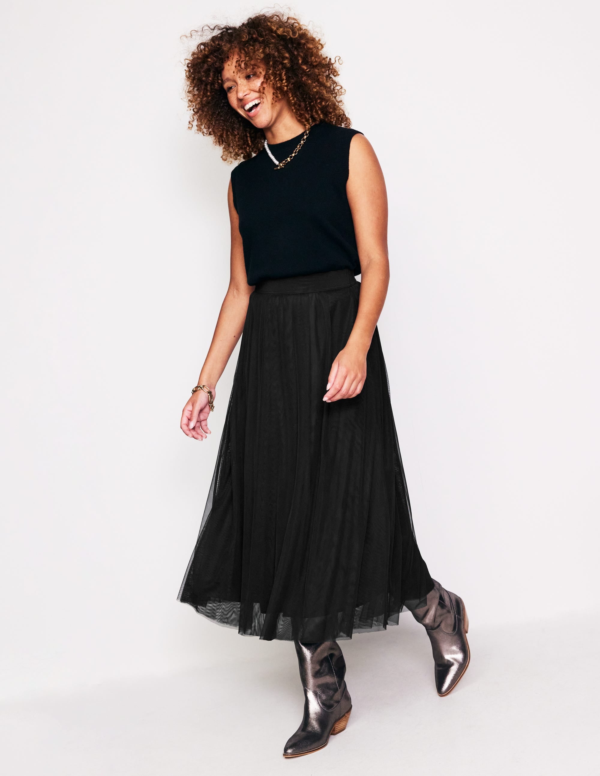Isabella Tulle Midi Skirt-Black - Image 1
