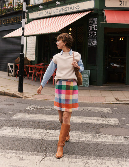 Clemence Wrap Short Skirt-Neon Multi Gingham-5