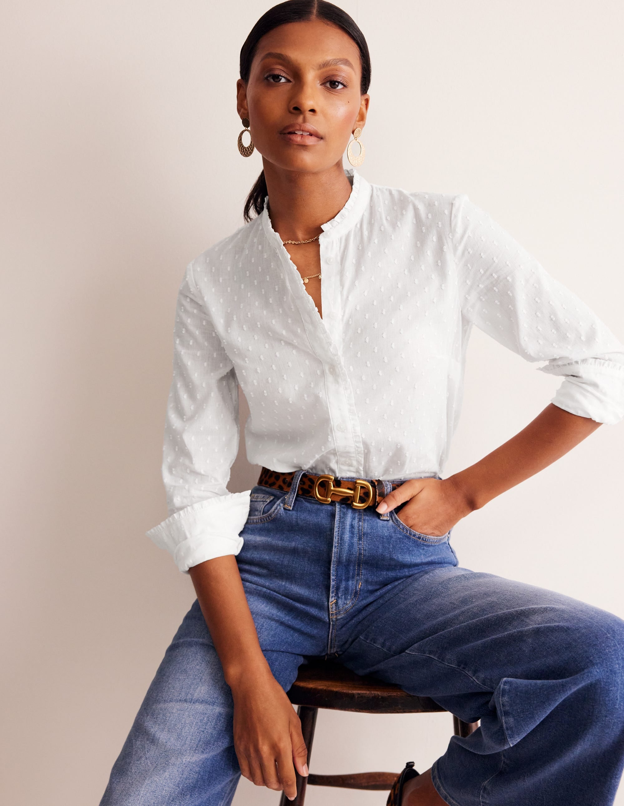 Phoebe Cotton Shirt-White Dobby - Image 1