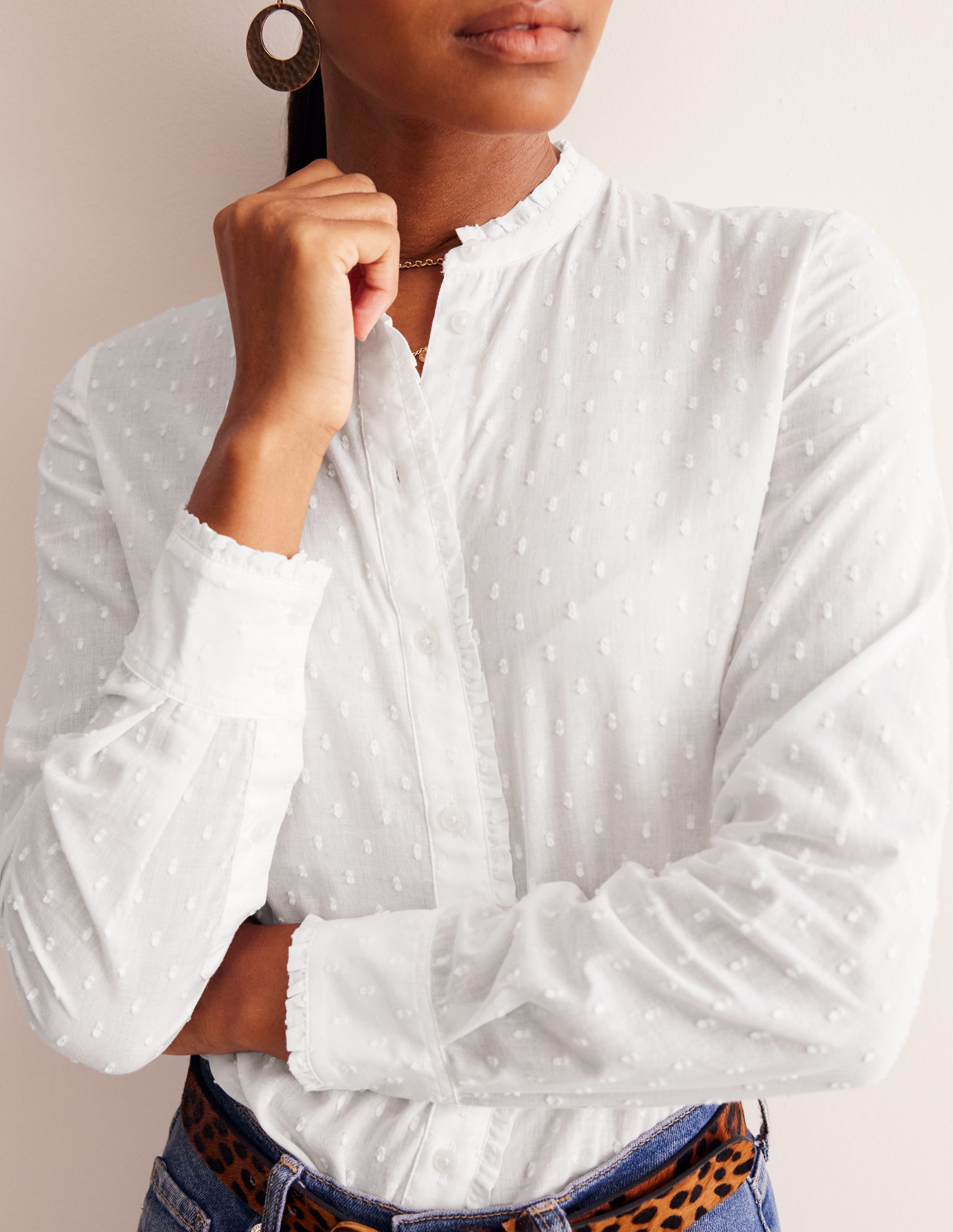 Phoebe Cotton Shirt-White Dobby - Image 2