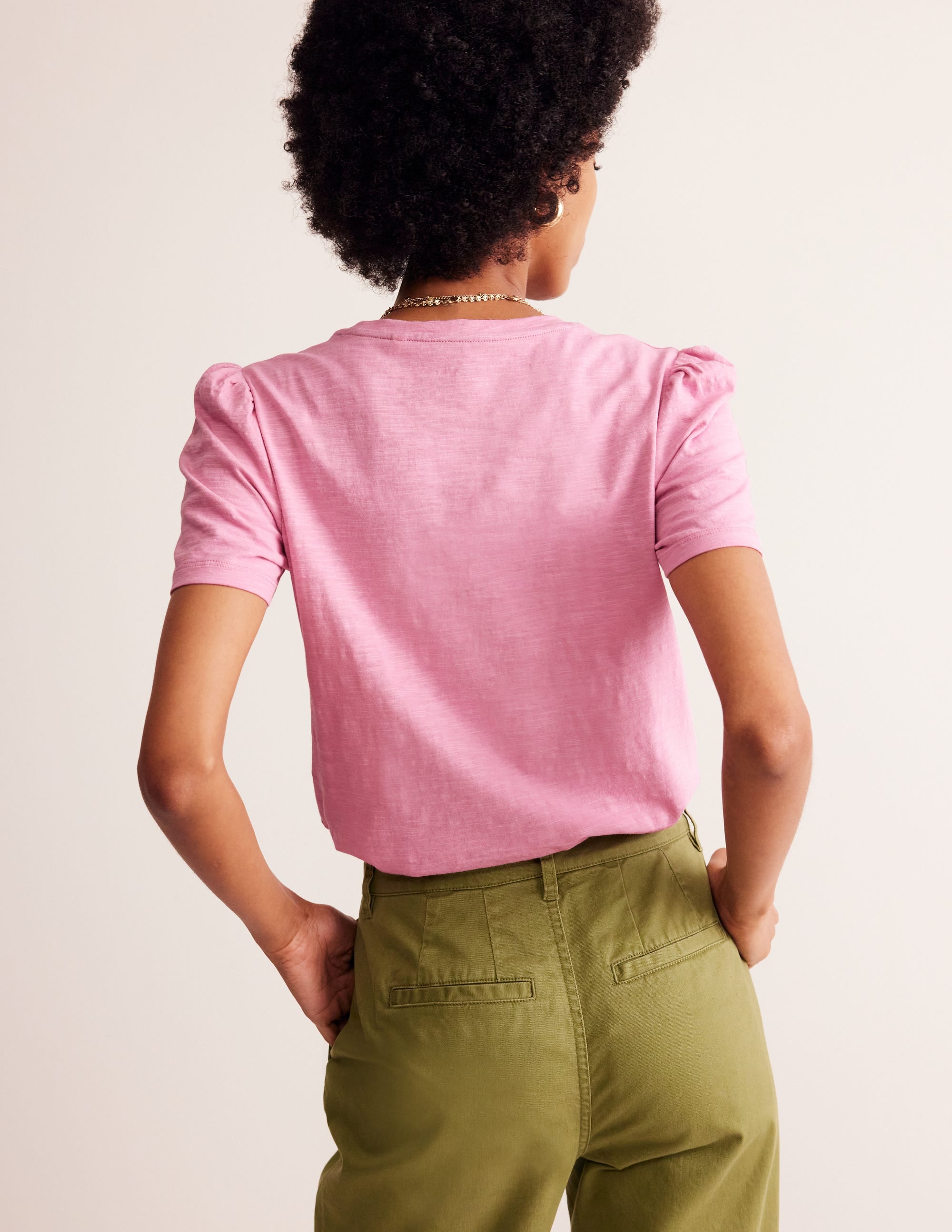 Cotton Puff Sleeve T-Shirt-Old Rose - Image 3
