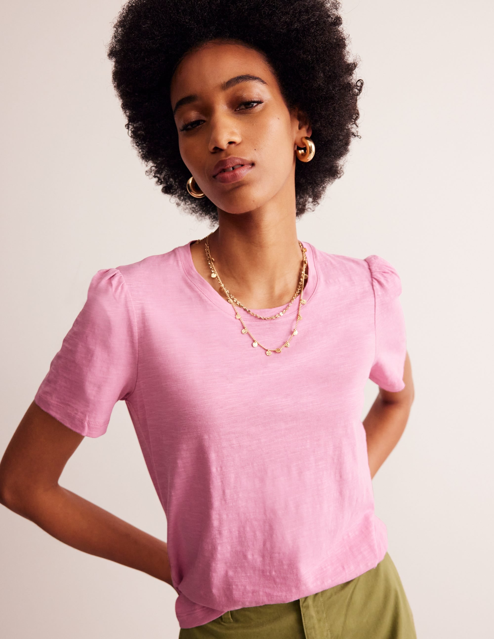 Cotton Puff Sleeve T-Shirt-Old Rose - Image 4