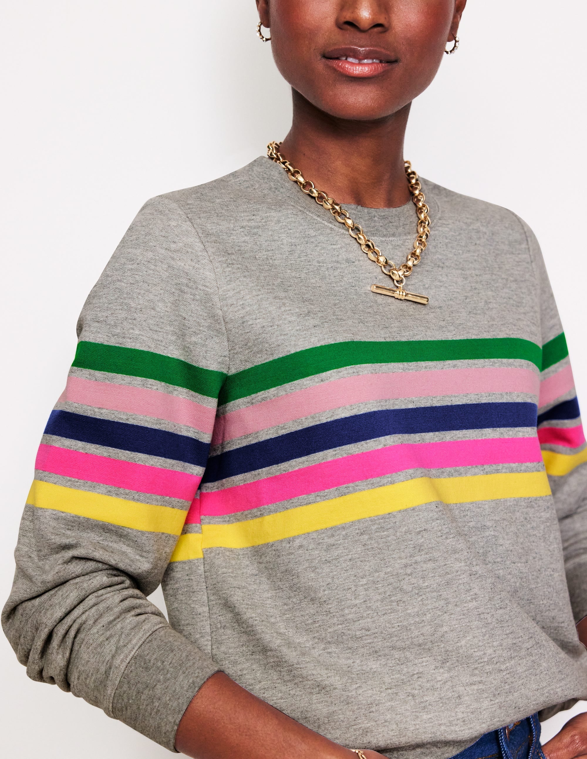 Hannah Printed Sweatshirt-Grey, Multi Placement Stripe - Image 2
