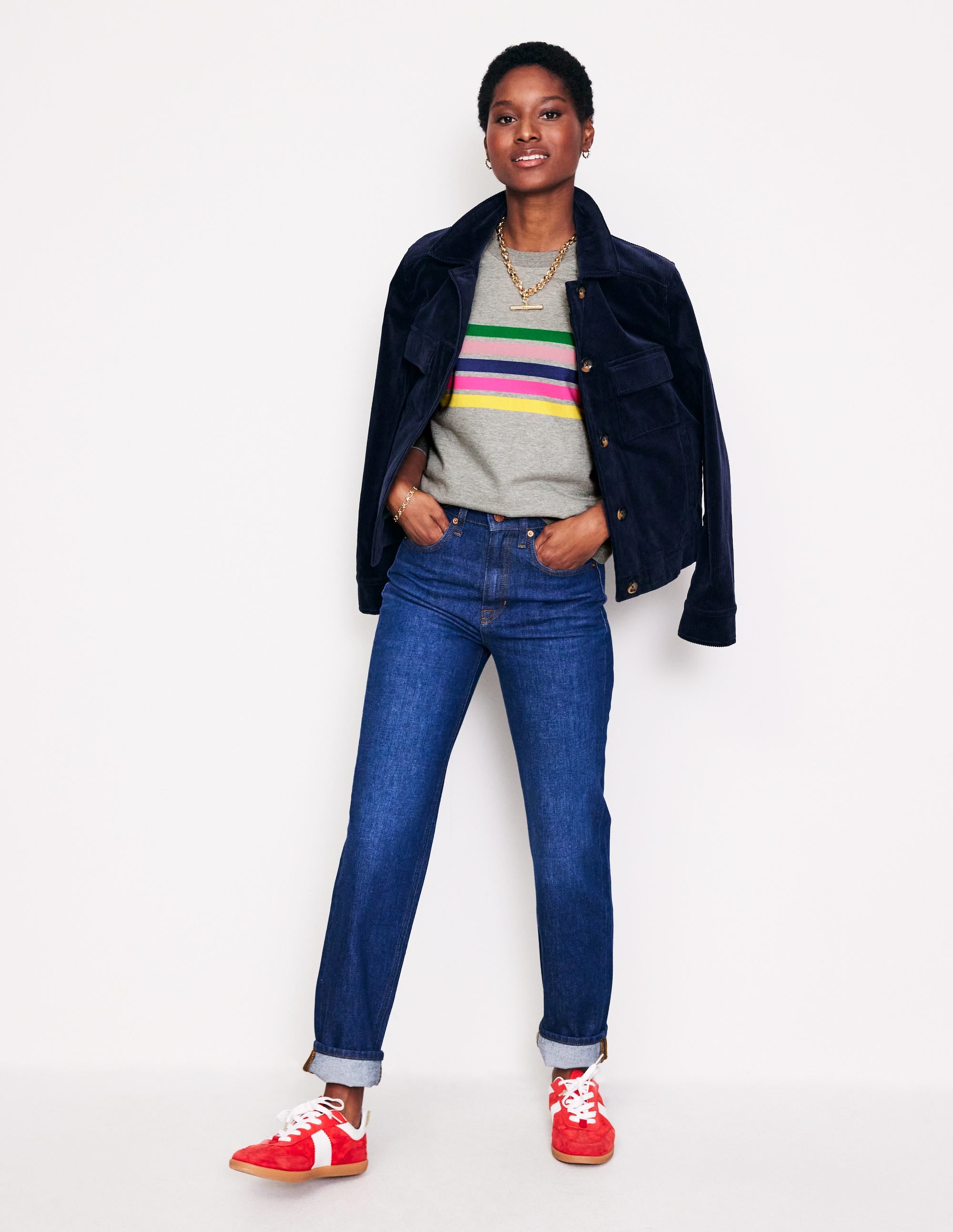Hannah Printed Sweatshirt-Grey, Multi Placement Stripe - Image 4