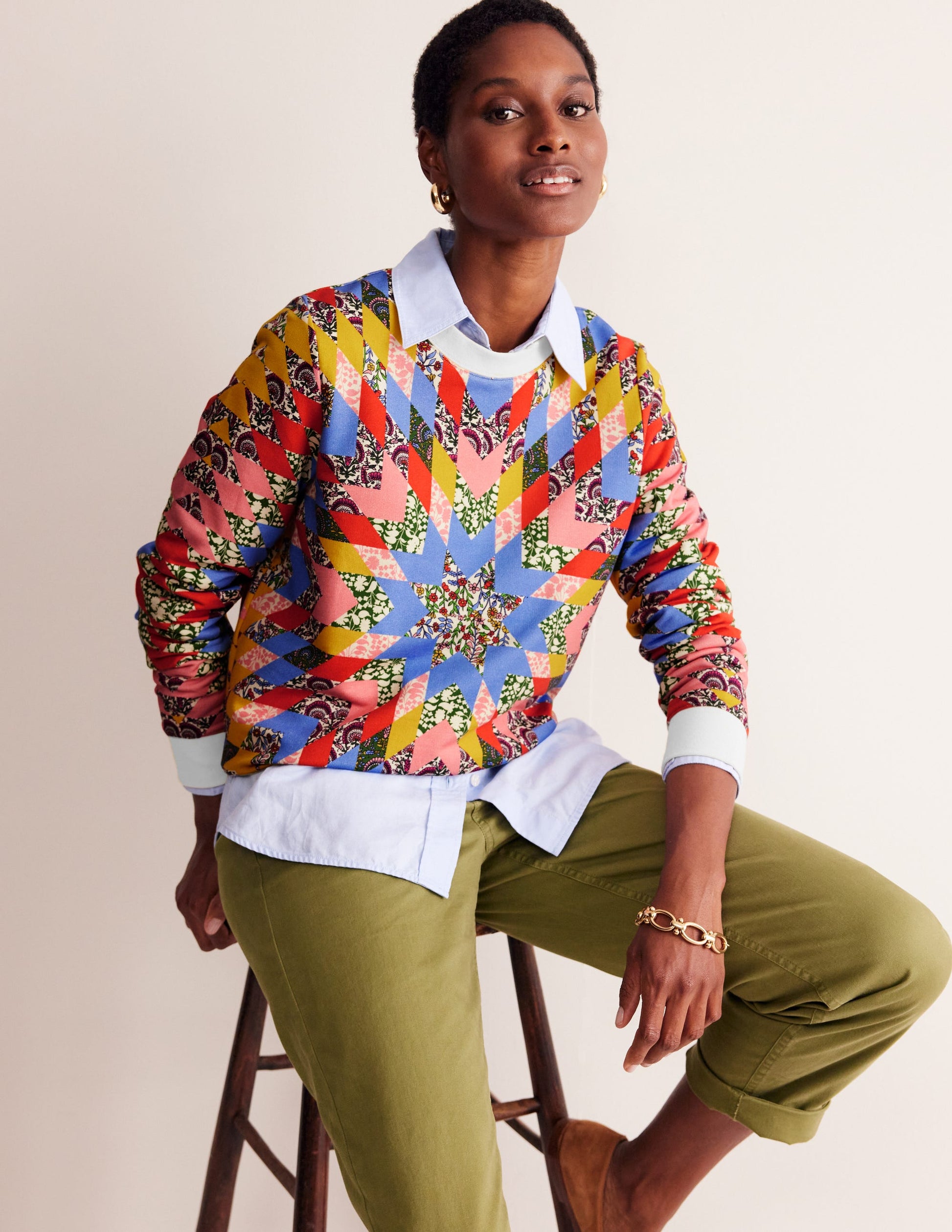Hannah Printed Sweatshirt-Multi, Patchwork Floral-1