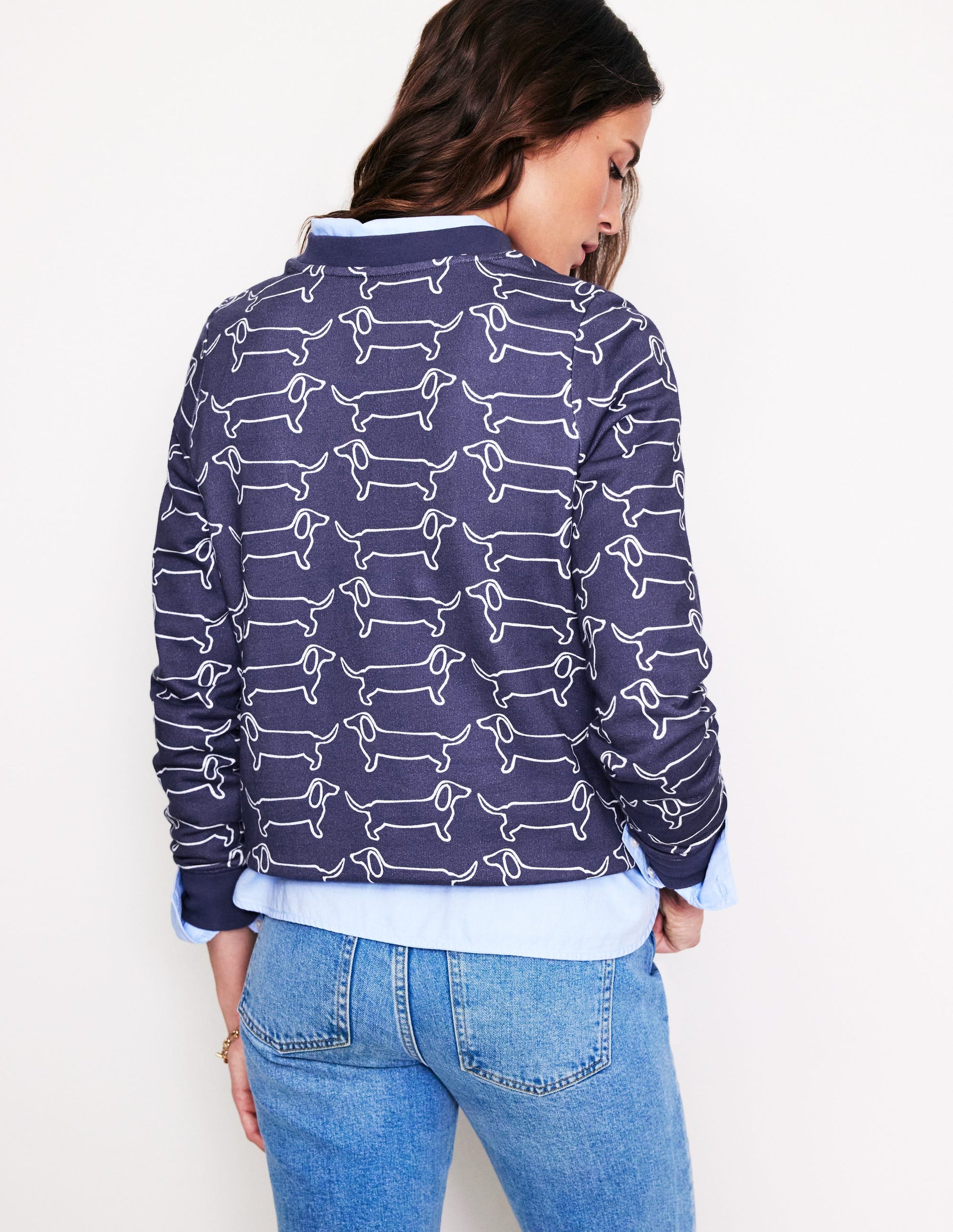Hannah Printed Sweatshirt-Navy, Dachshund-3