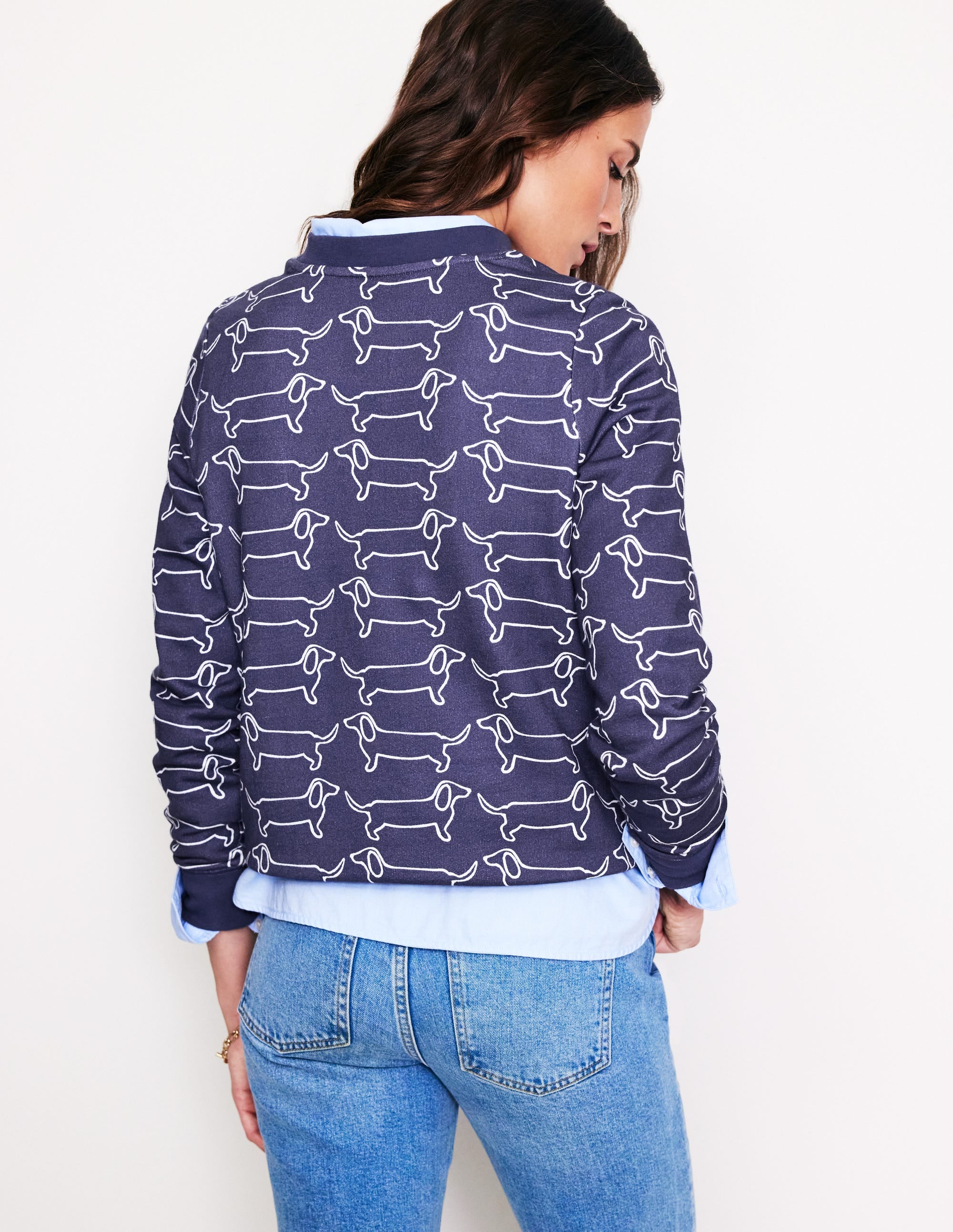 Hannah Printed Sweatshirt-Navy, Dachshund - Image 3
