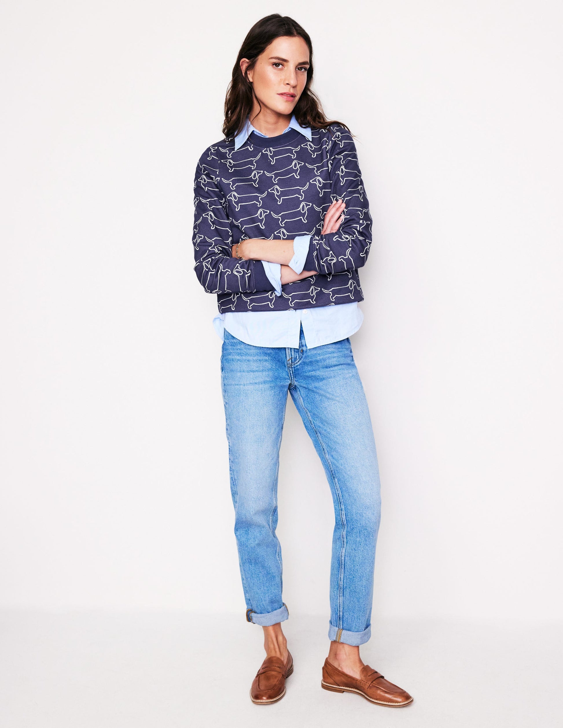 Hannah Printed Sweatshirt-Navy, Dachshund-4