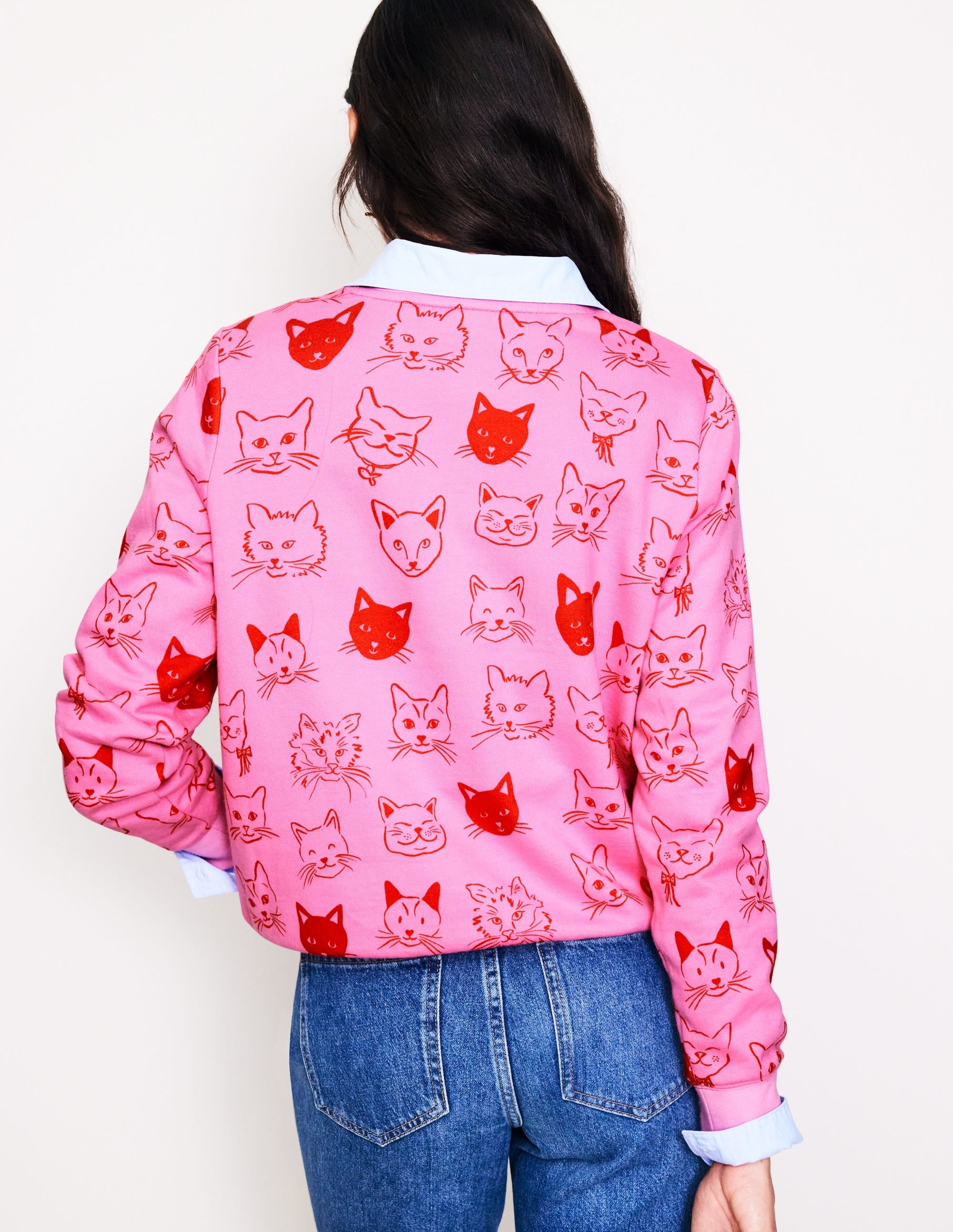 Hannah Printed Sweatshirt-Strawberry Sherbert, Cats - Image 3