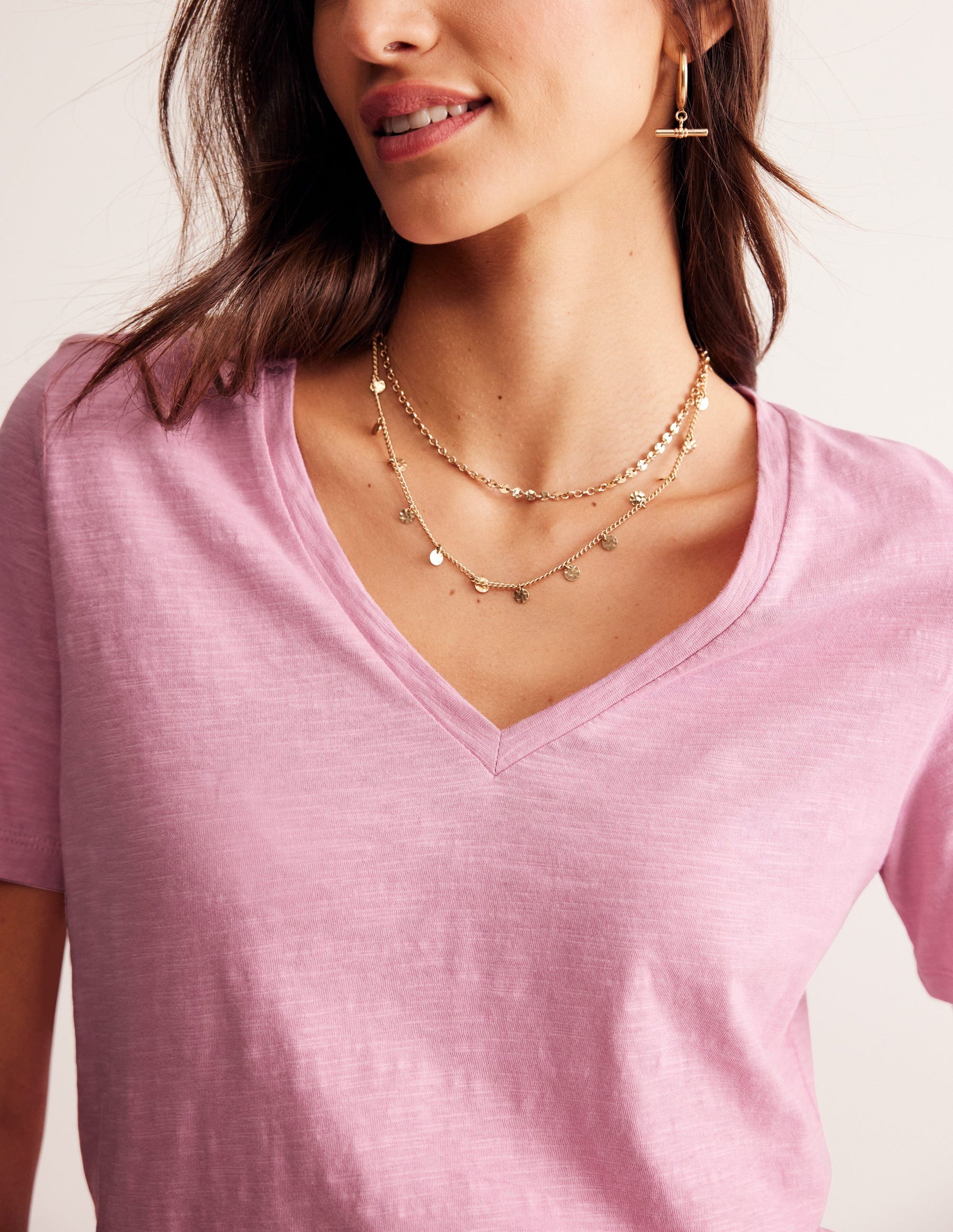 Regular V-Neck Slub T-shirt-Old Rose-2