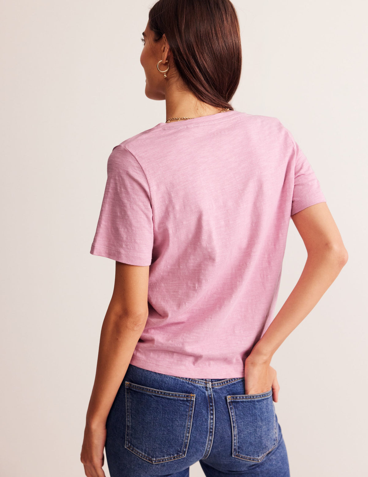 Regular V-Neck Slub T-shirt-Old Rose - Image 3