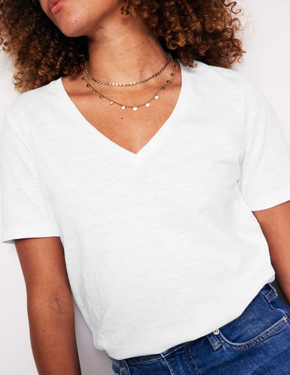Regular V-Neck Slub T-shirt-White-2