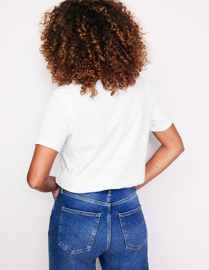 Regular V-Neck Slub T-shirt-White-3