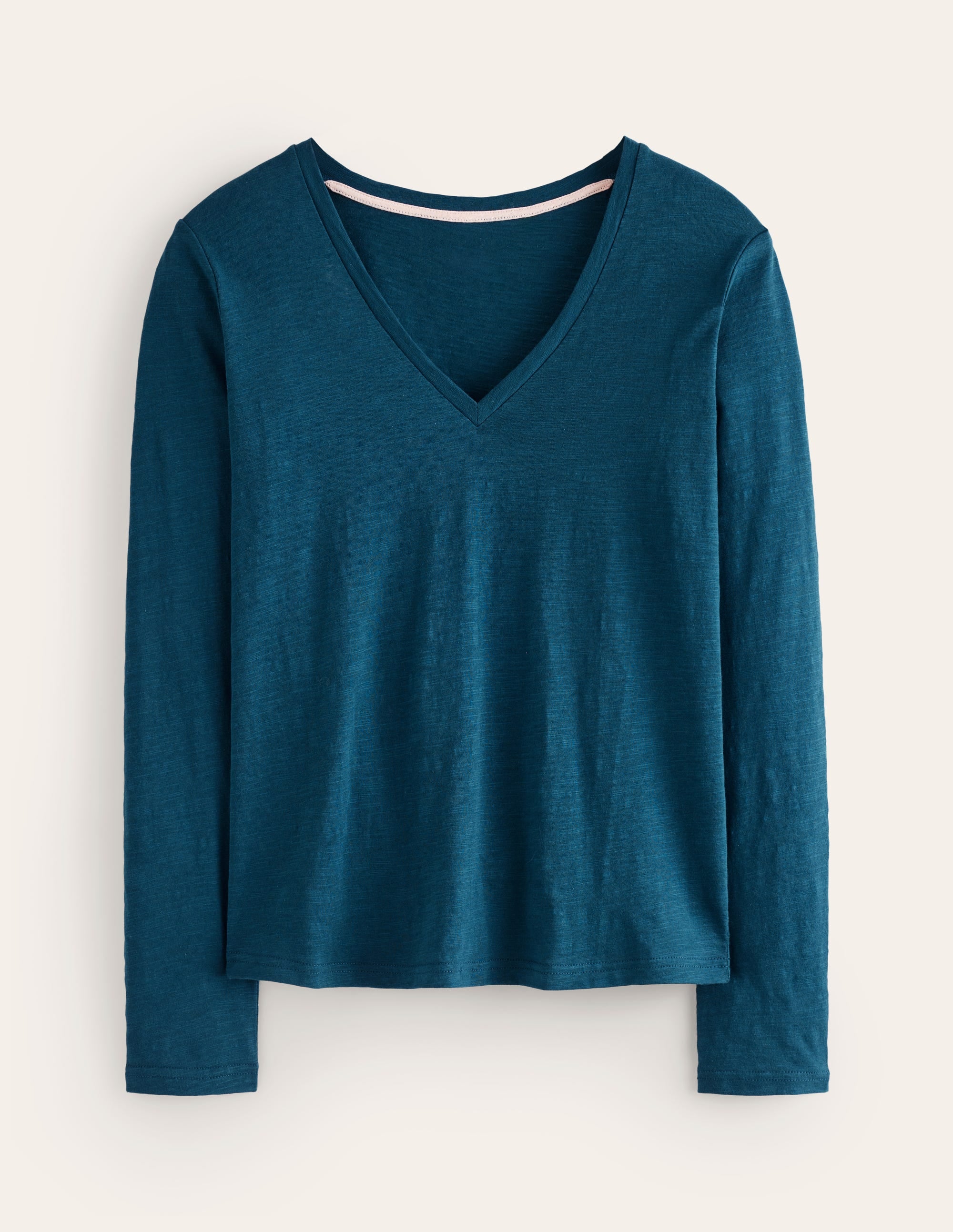 Cotton V-Neck Long Sleeve Top-Harbour Blue - Image 5