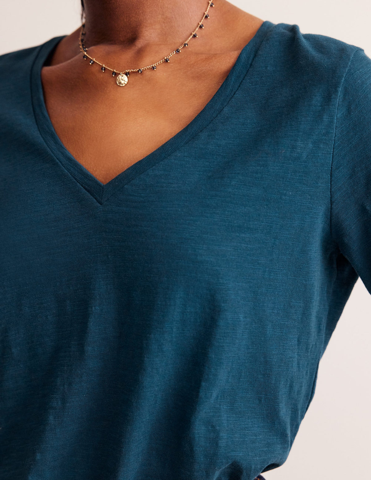 Cotton V-Neck Long Sleeve Top-Harbour Blue - Image 2