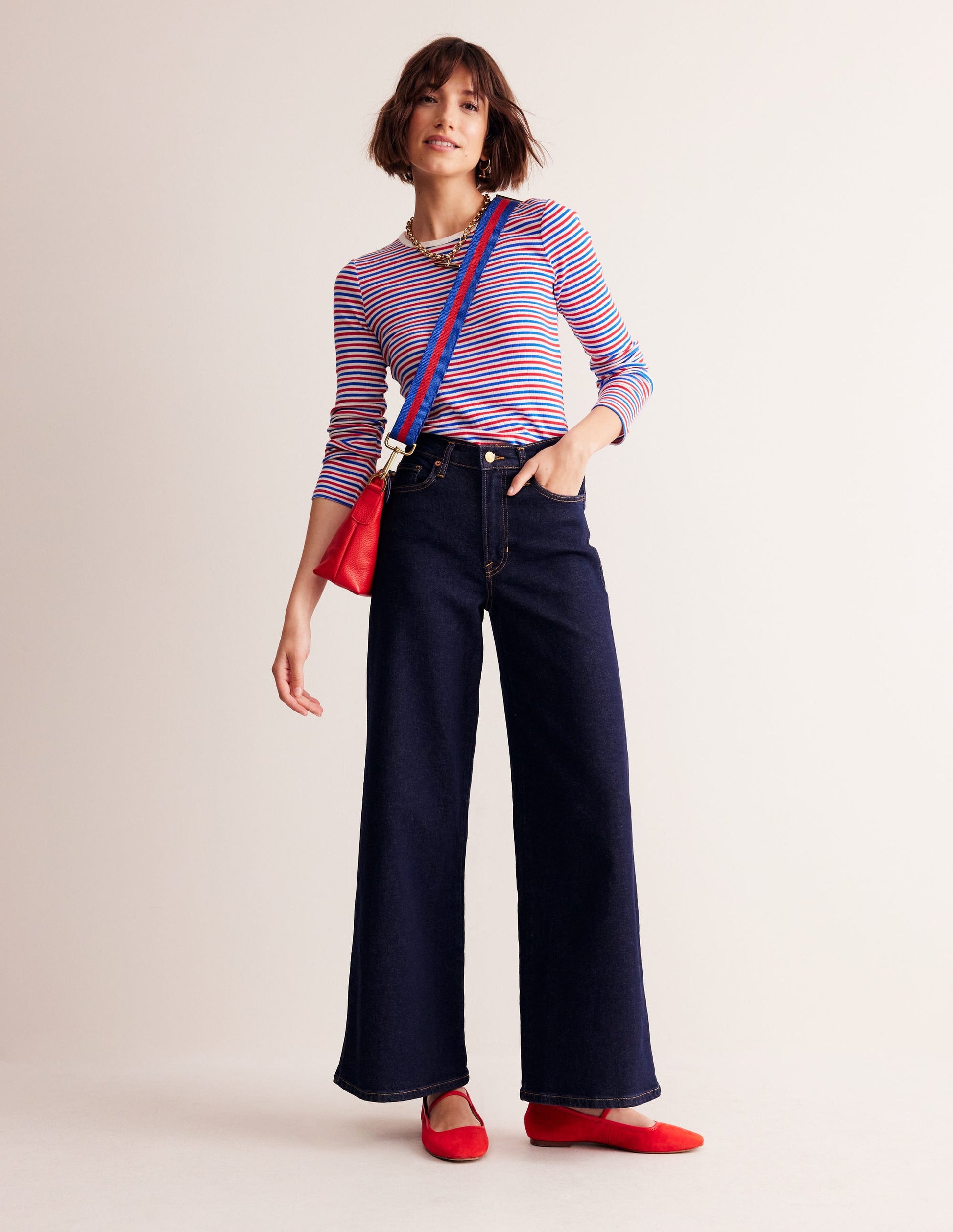 Anna Rib Long Sleeve T-Shirt-Red and Directoire Blue-4