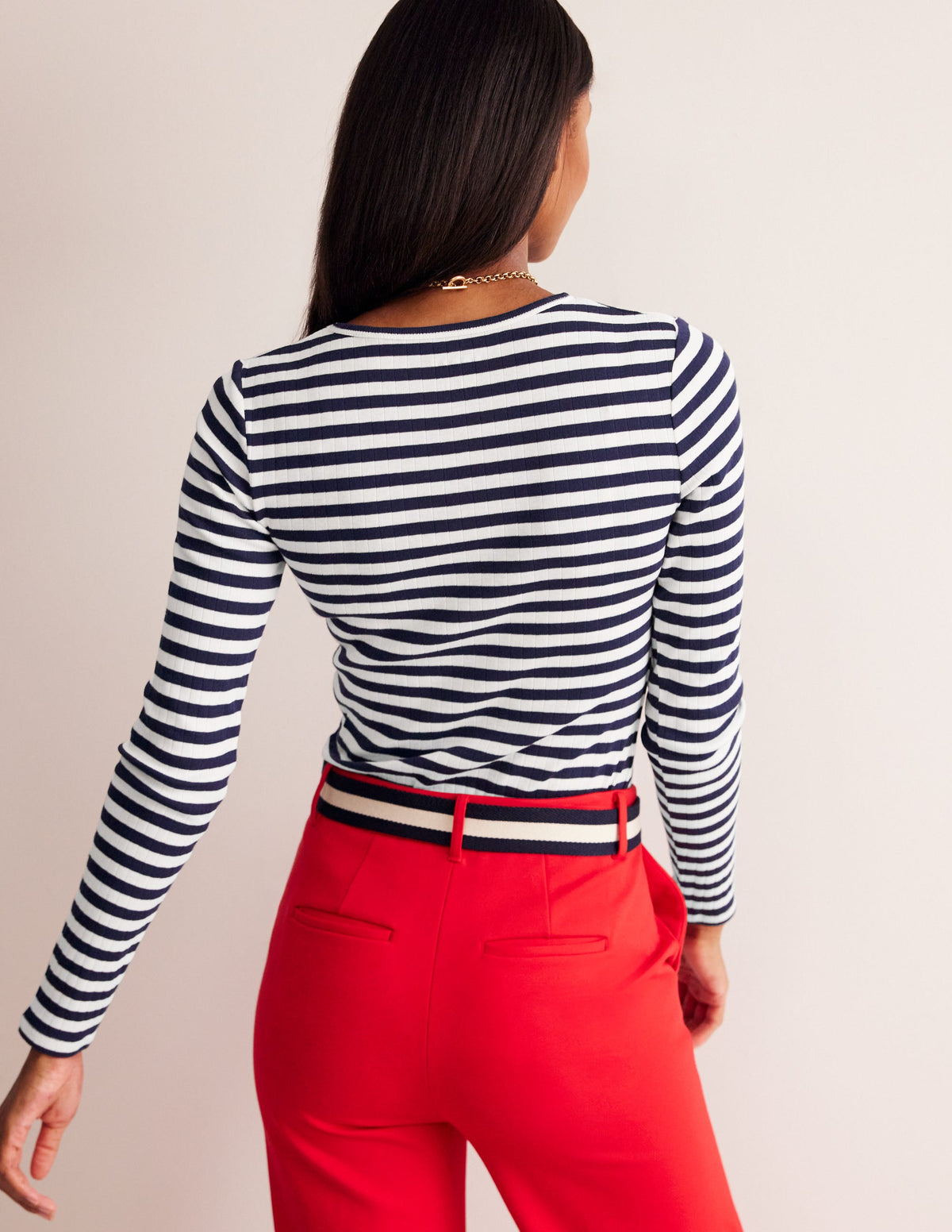 Anna Rib Long Sleeve T-Shirt-French Navy and Ivory Stripe - Image 3