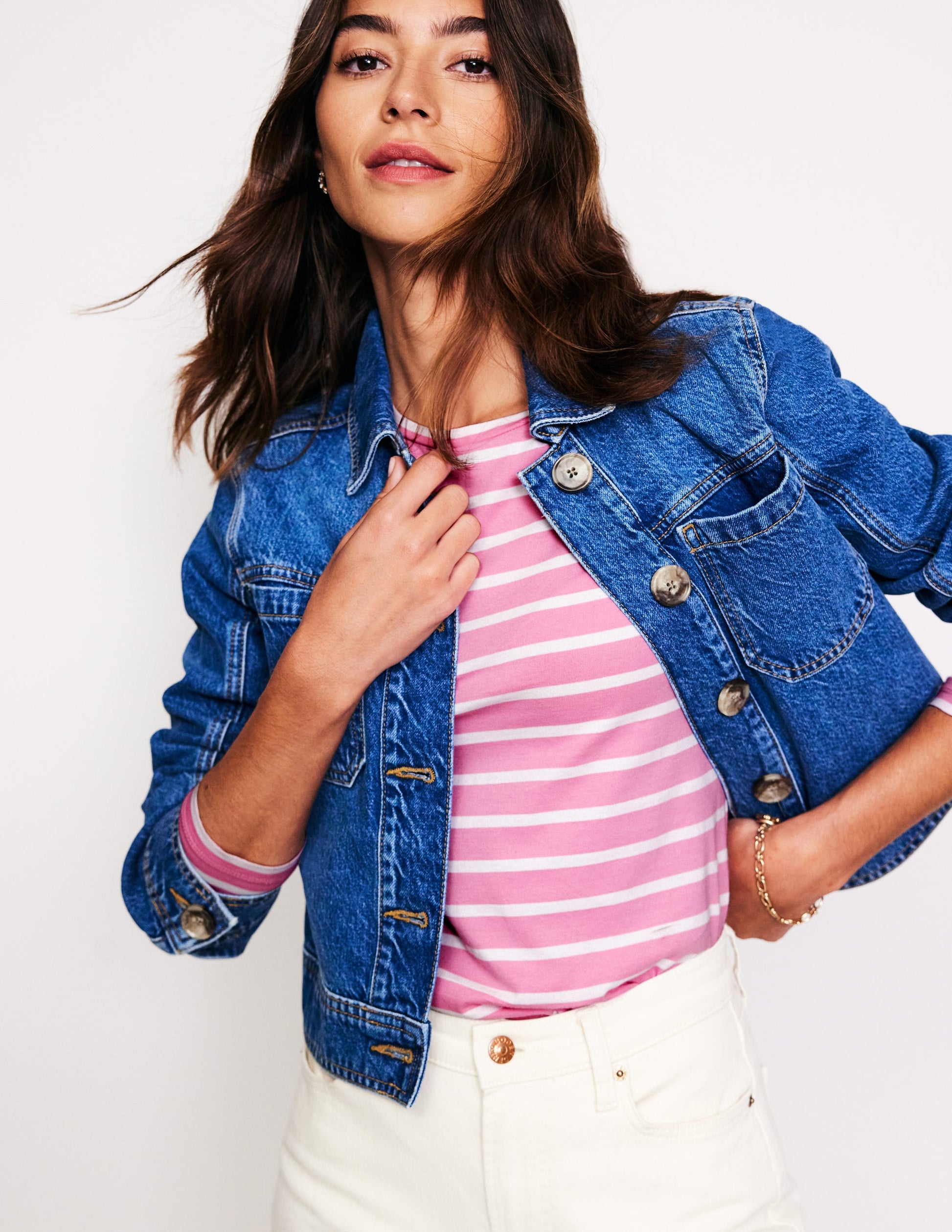 Arabella Stripe Jersey Top-Pink, Ivory Stripe-1