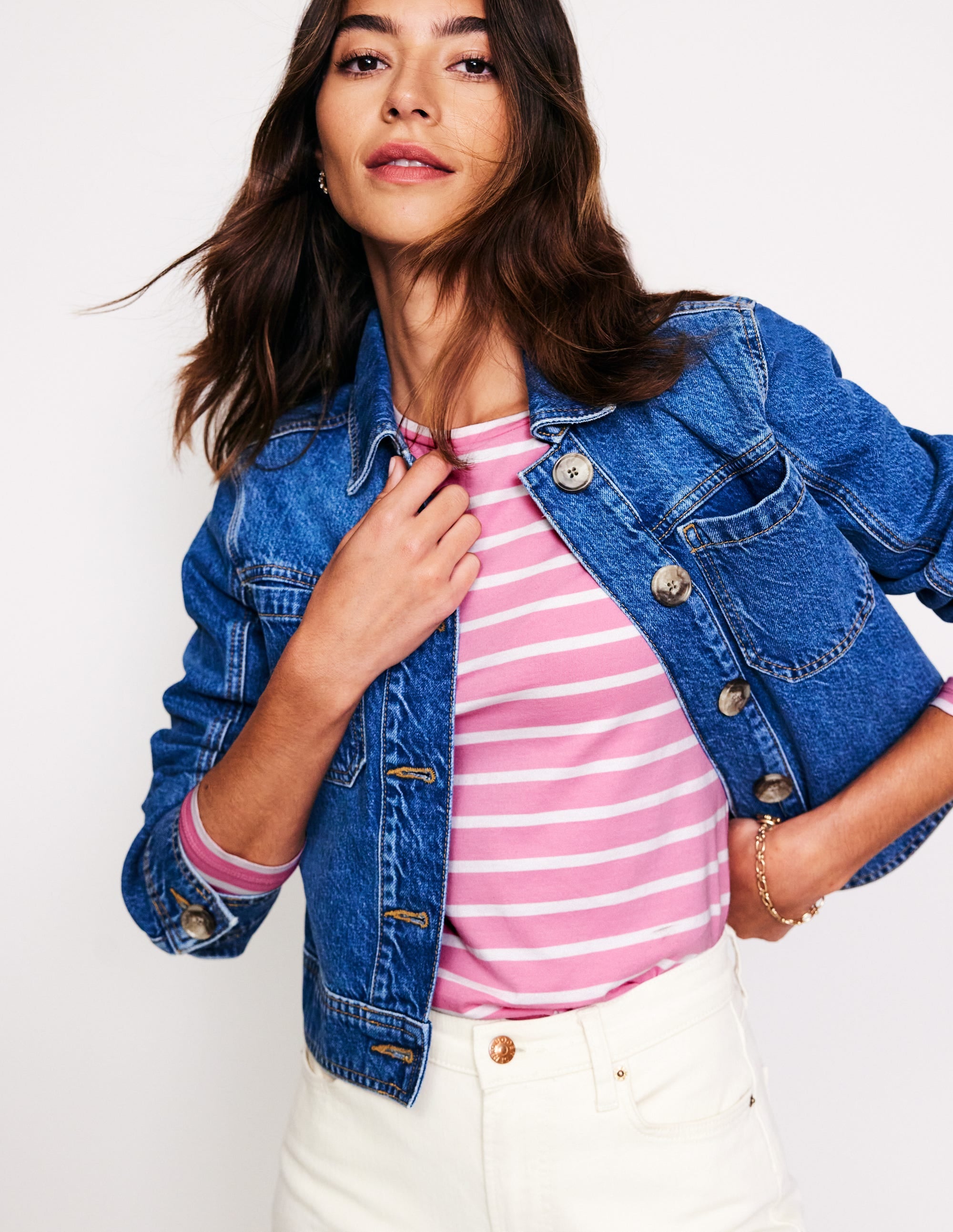 Arabella Stripe Jersey Top-Pink, Ivory Stripe - Image 1