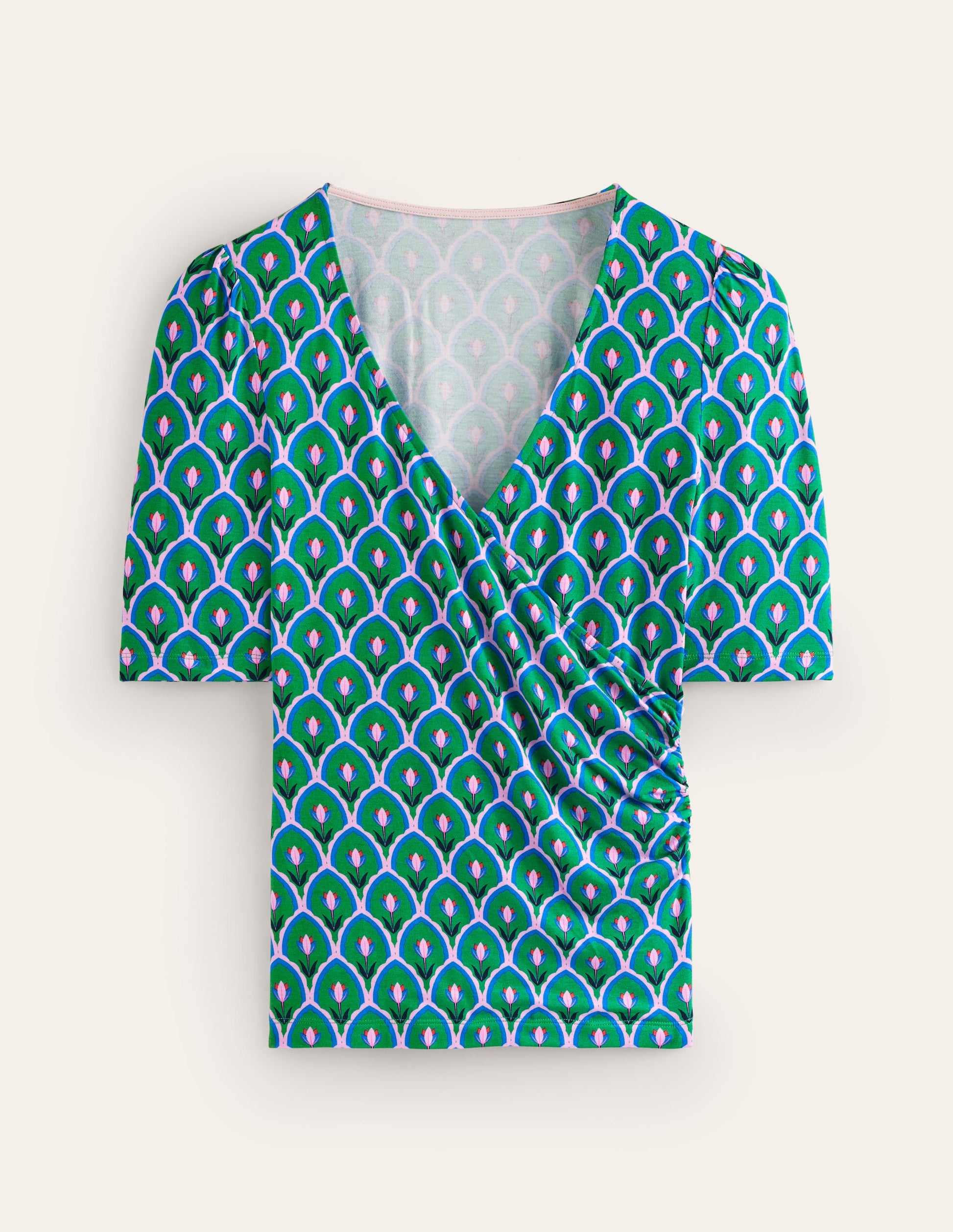 Wrap Front Jersey Top-Rich Emerald, Tulip-5