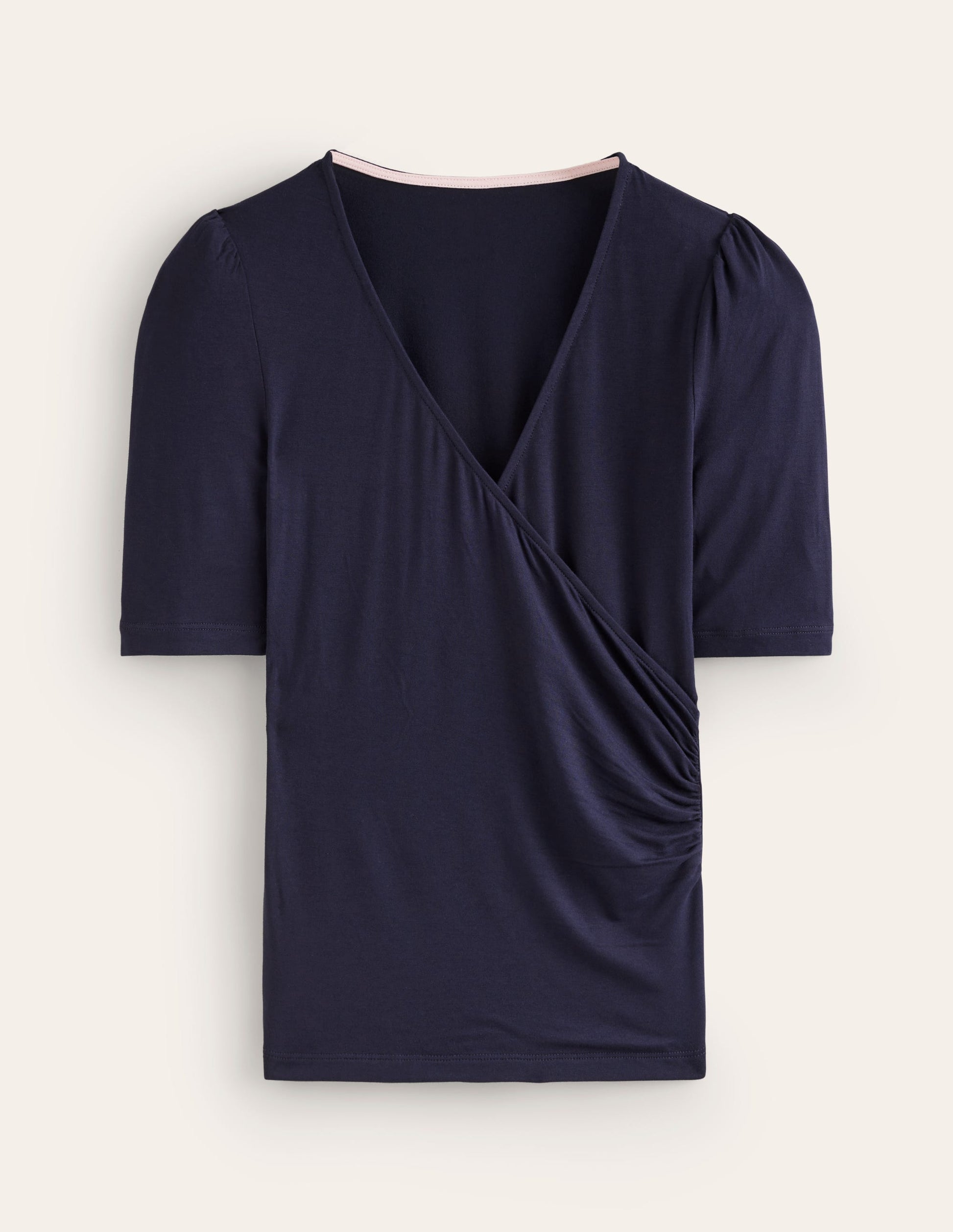 Wrap Front Jersey Top-Navy-5