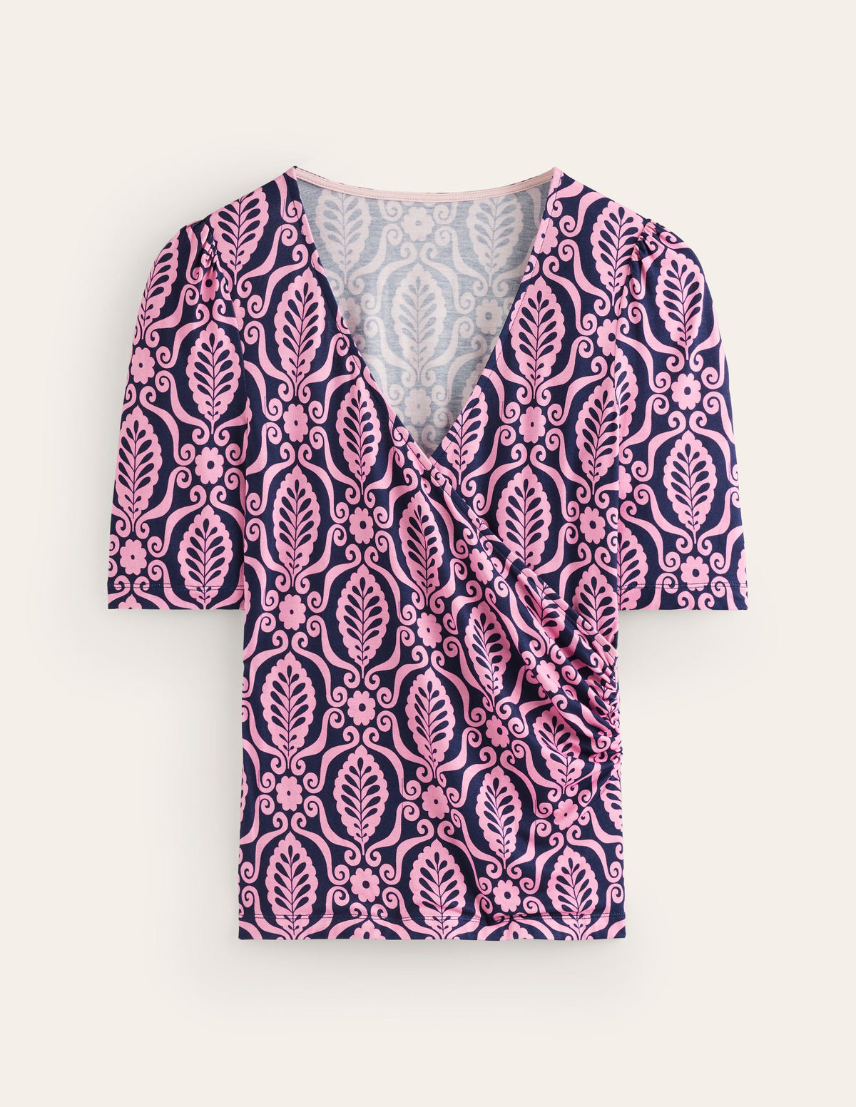 Wrap Front Jersey Top-Old Rose, Foliage Stamp - Image 5