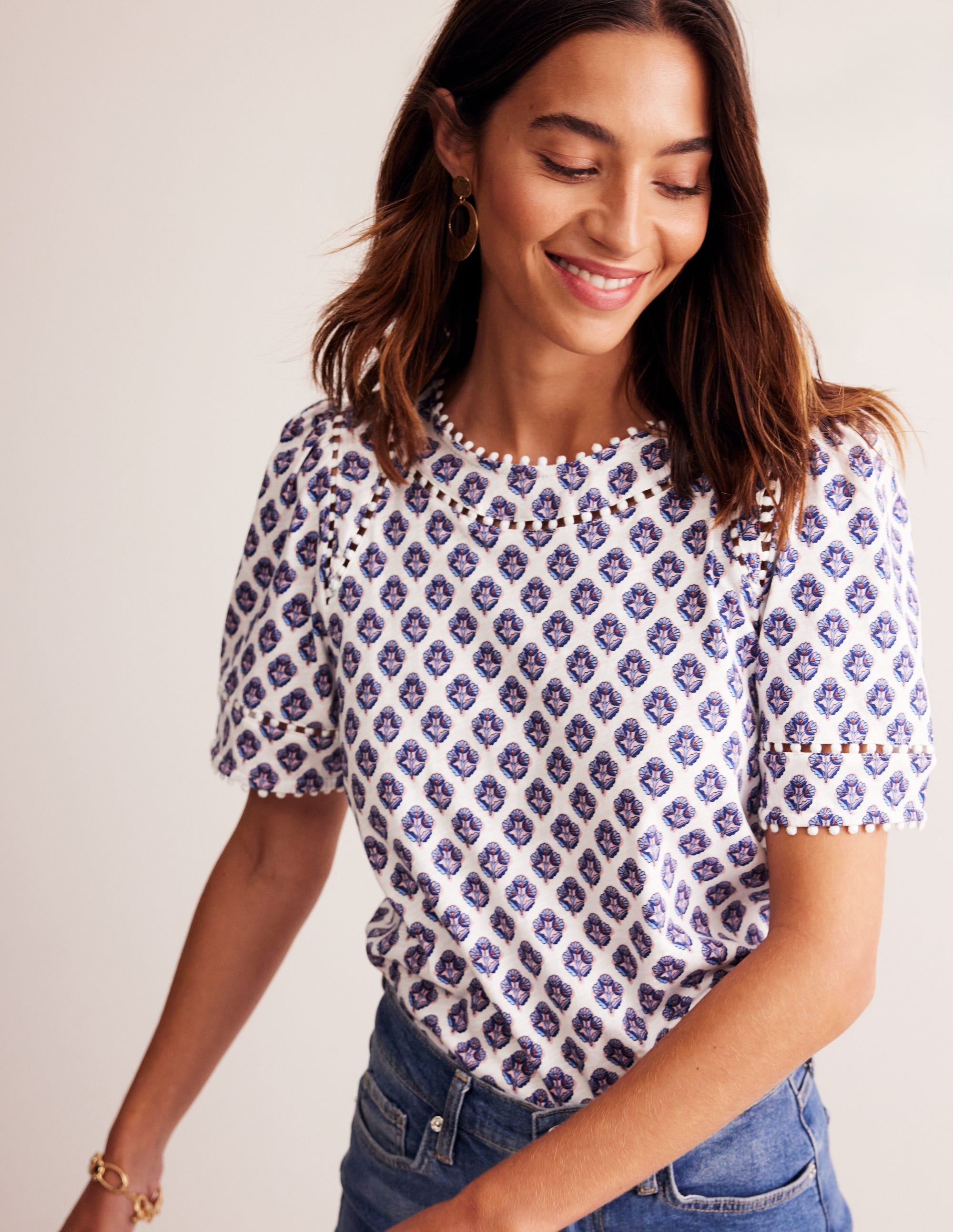 Mila Trim Detail Top-Ivory, Pome Stamp - Image 1