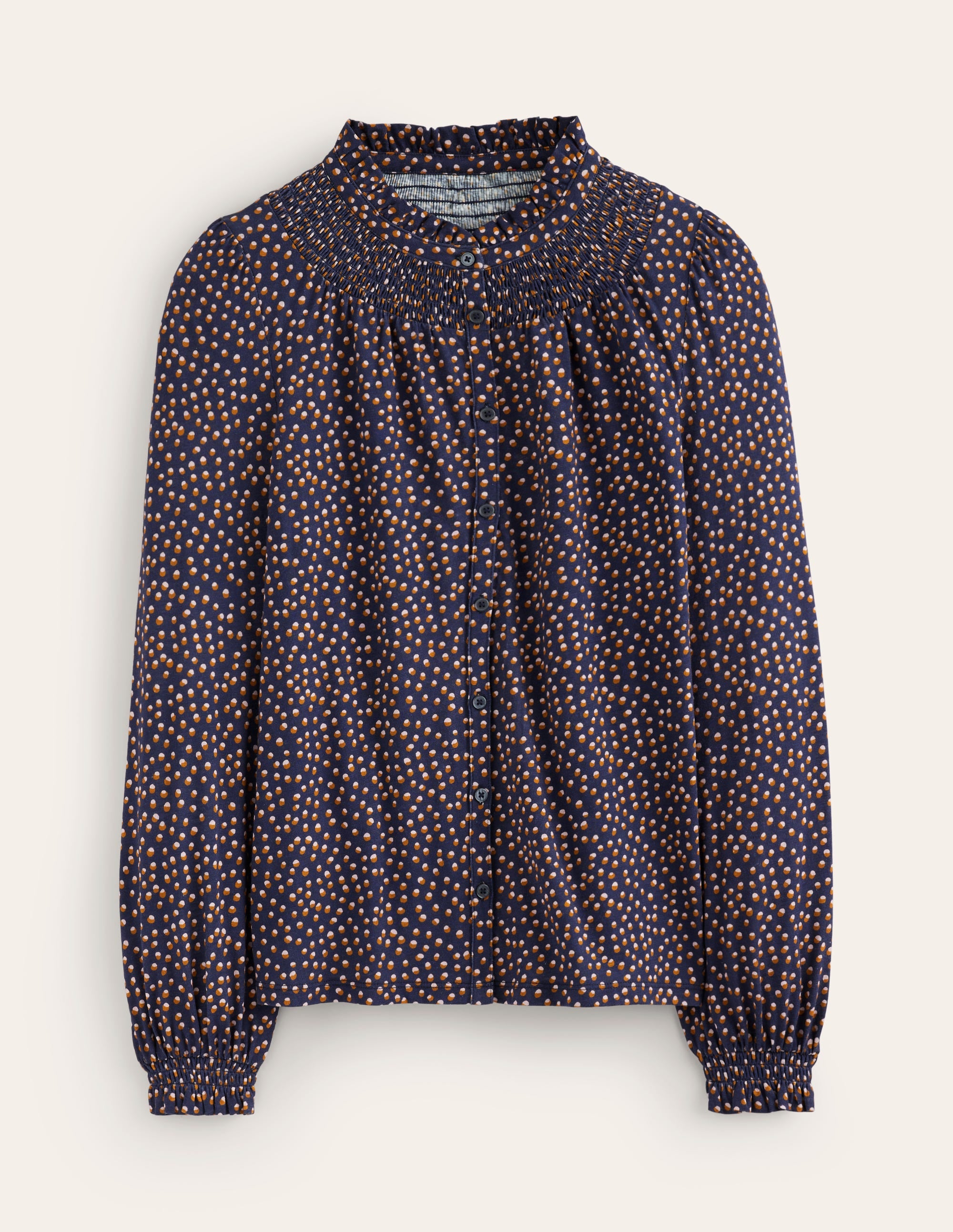 Fay Smocked Jersey Shirt-Navy, Pome Spot - Image 5